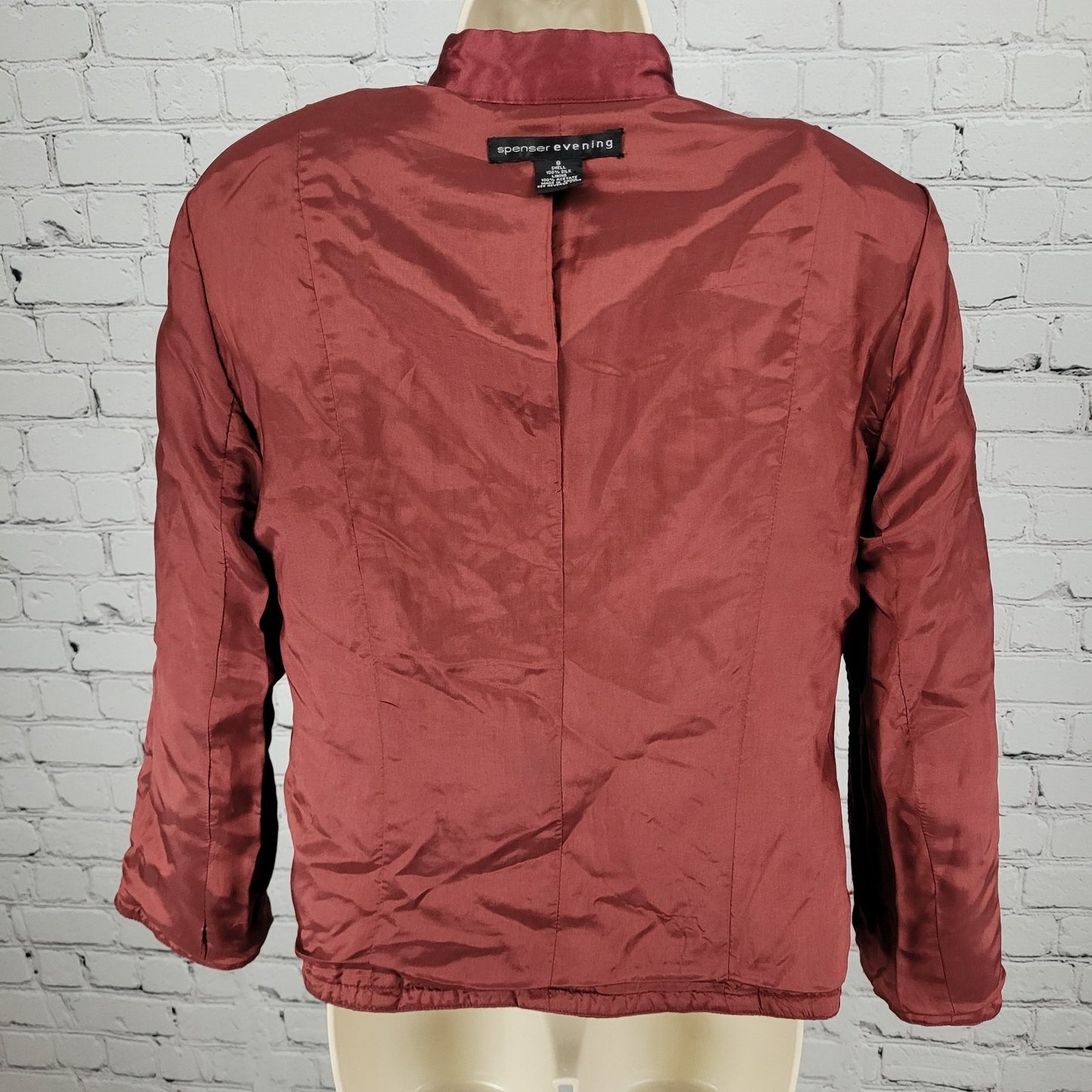 Spenser Evening Red 100% Silk Beaded Embroidered Leaves Lined Jacket Size 8