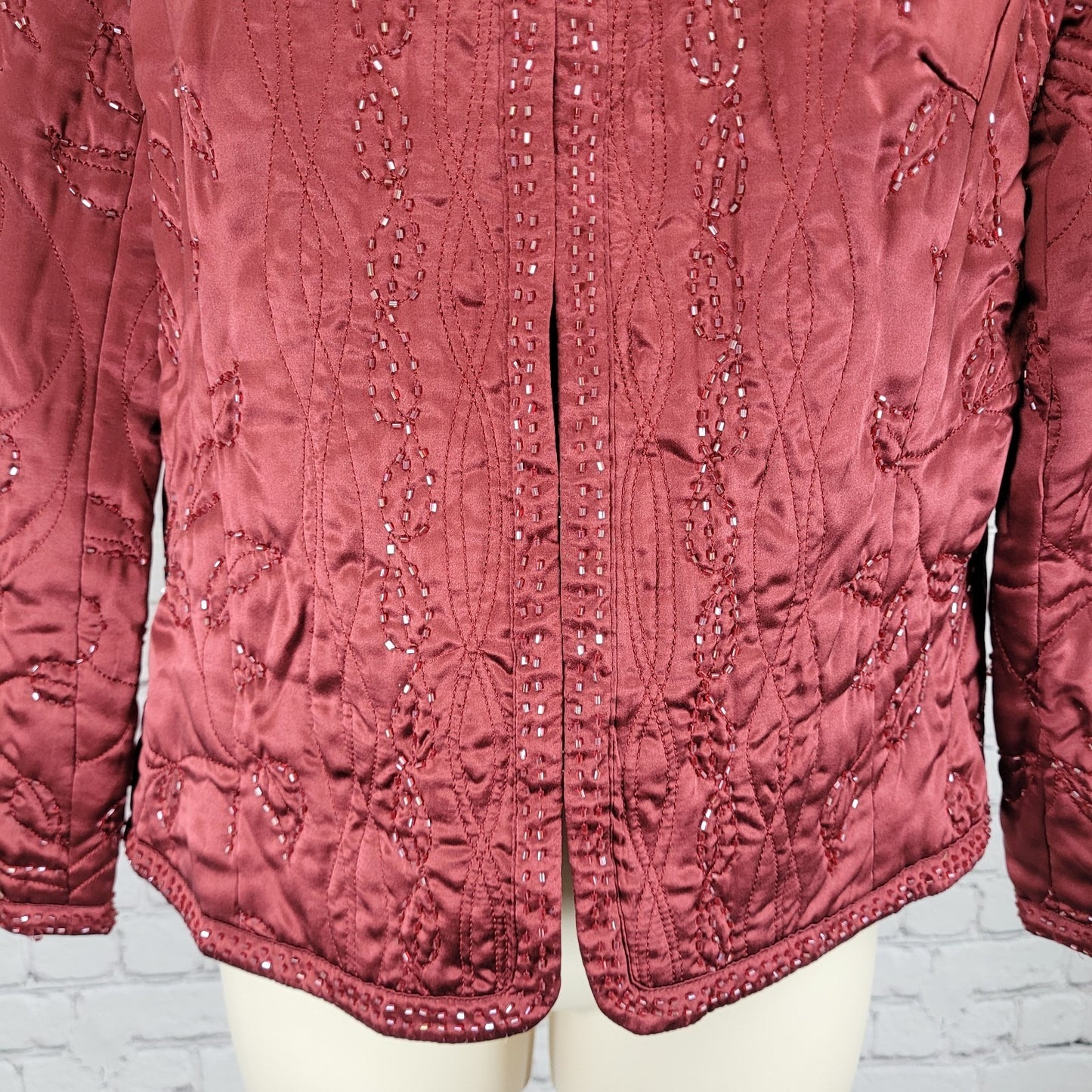 Spenser Evening Red 100% Silk Beaded Embroidered Leaves Lined Jacket Size 8