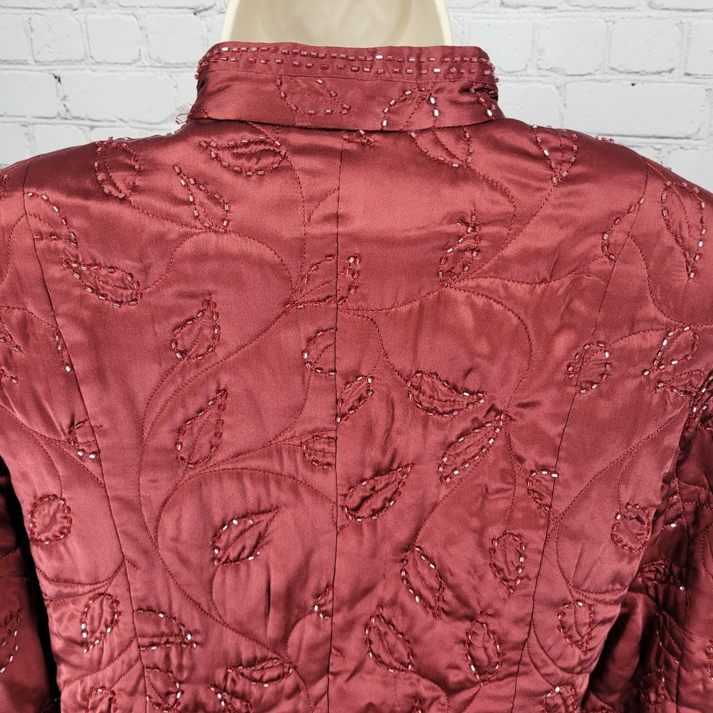 Spenser Evening Red 100% Silk Beaded Embroidered Leaves Lined Jacket Size 8