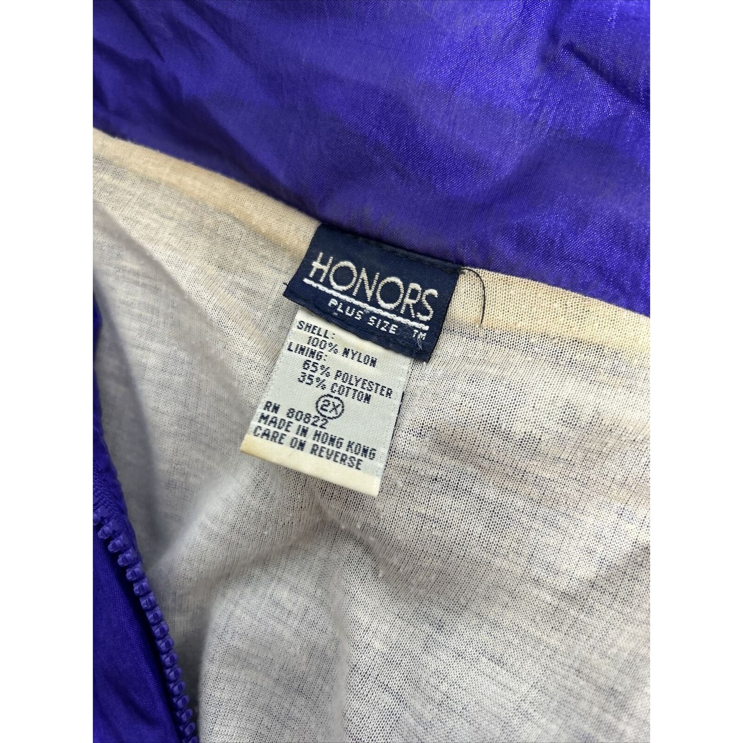 VTG Honors Plus Size Purple Full Zip Retro Windbreaker Jacket Women’s 2X