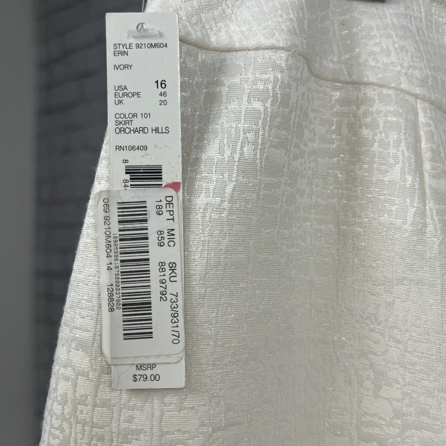 Alex Marie Erin Ivory Orchard Hills Shiney Subtle Print Short Pencil Skirt 16