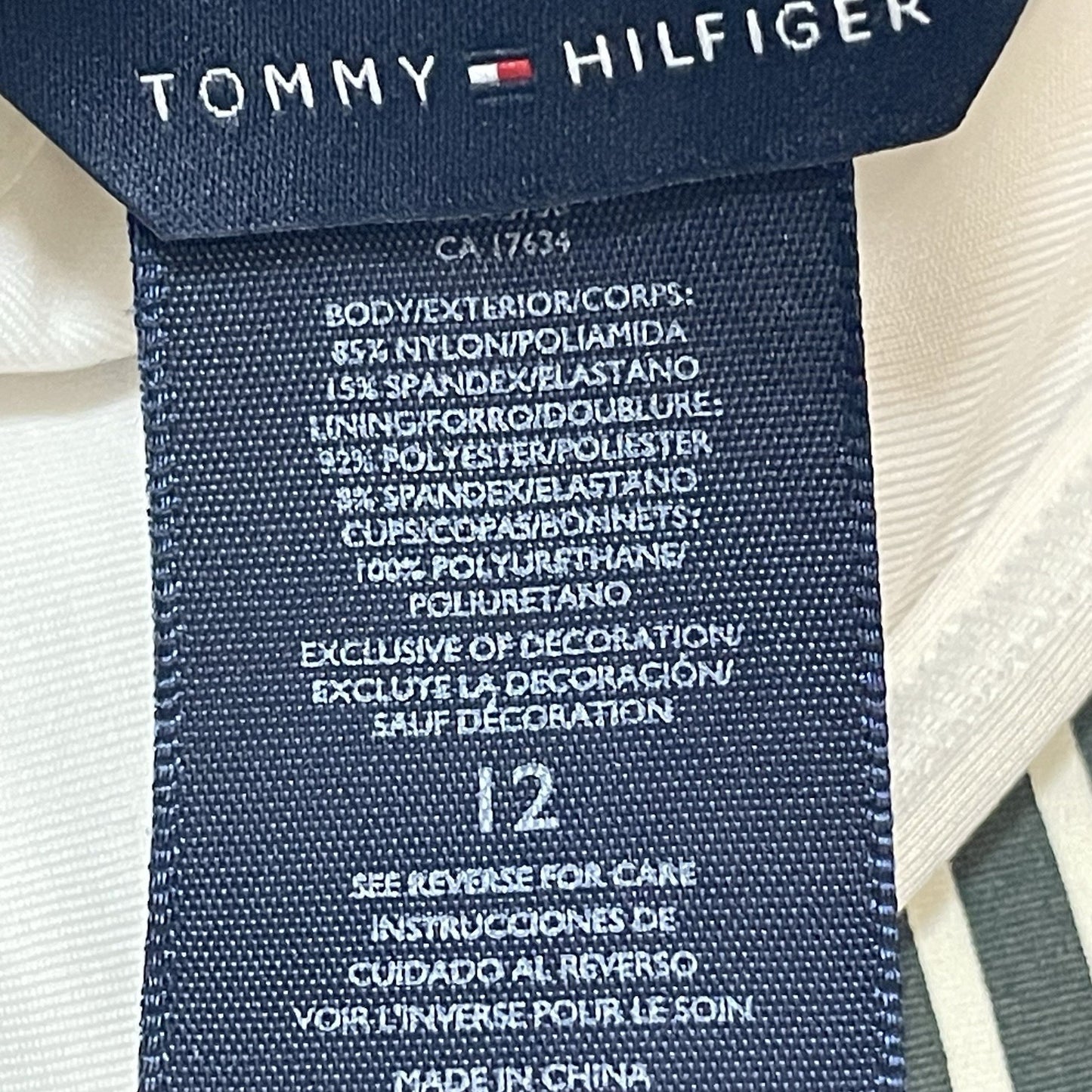 Tommy Hilfiger Green Ivory Stripe Lined Full Coverage One Piece Swimsuit Size 12