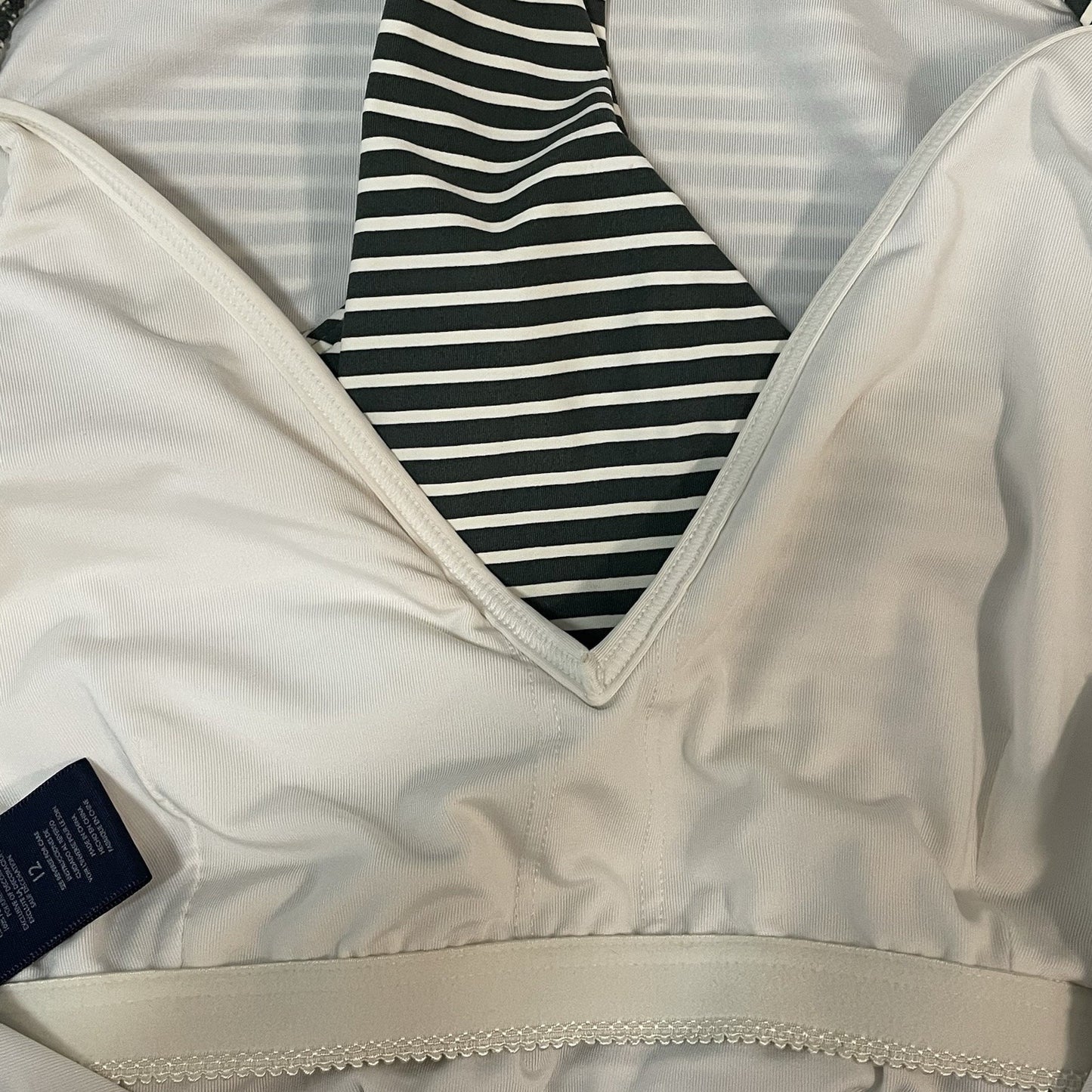 Tommy Hilfiger Green Ivory Stripe Lined Full Coverage One Piece Swimsuit Size 12