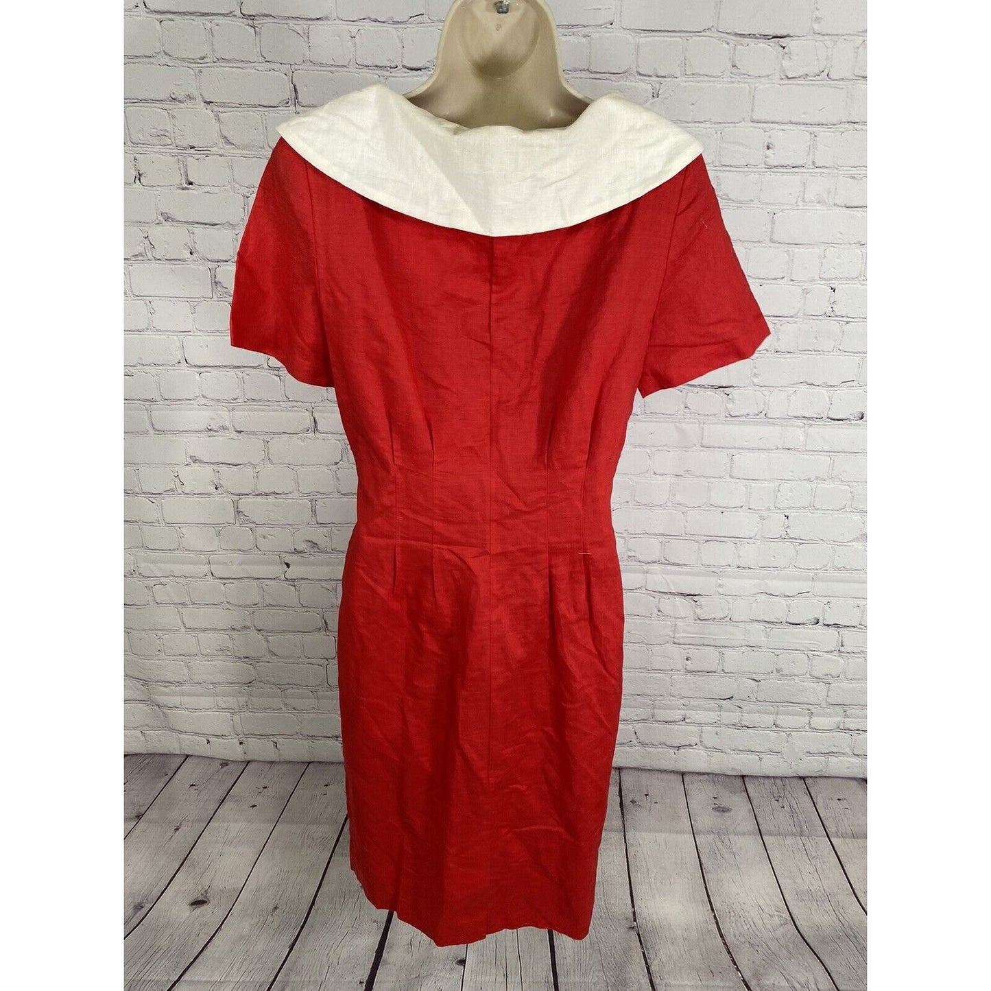 VTG Nicole Summers Linen/ Cotton Red Button Front Cottage Core Shirt Dress 6