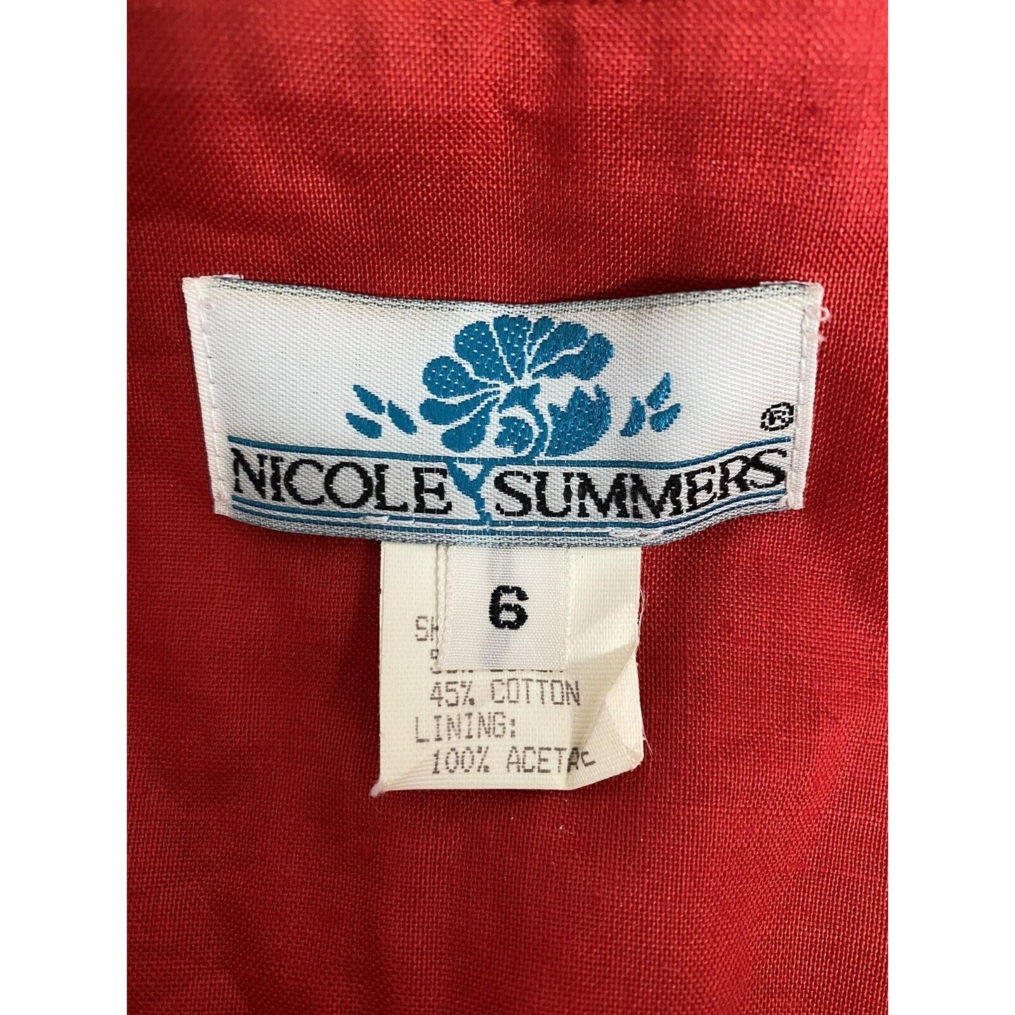 VTG Nicole Summers Linen/ Cotton Red Button Front Cottage Core Shirt Dress 6