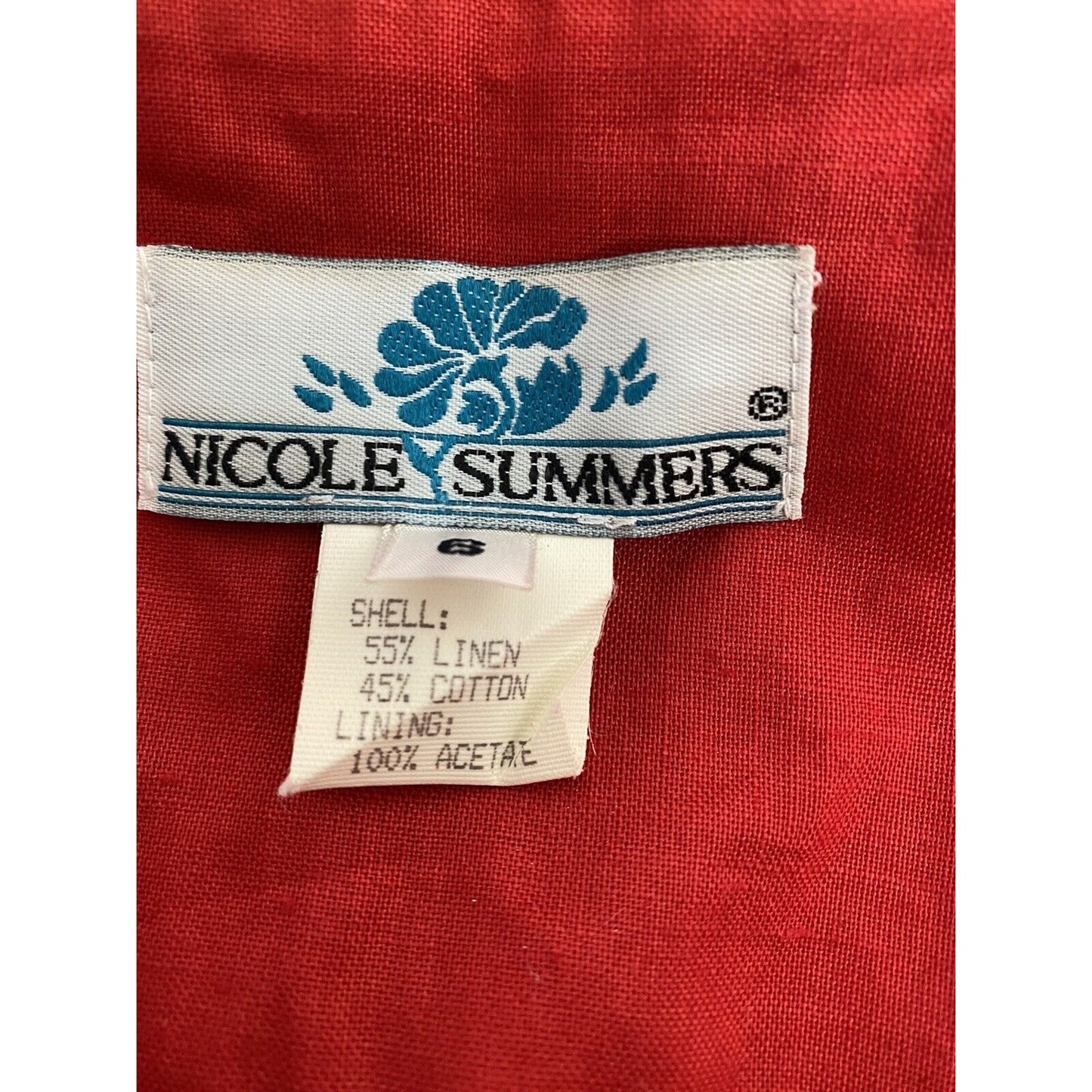 VTG Nicole Summers Linen/ Cotton Red Button Front Cottage Core Shirt Dress 6