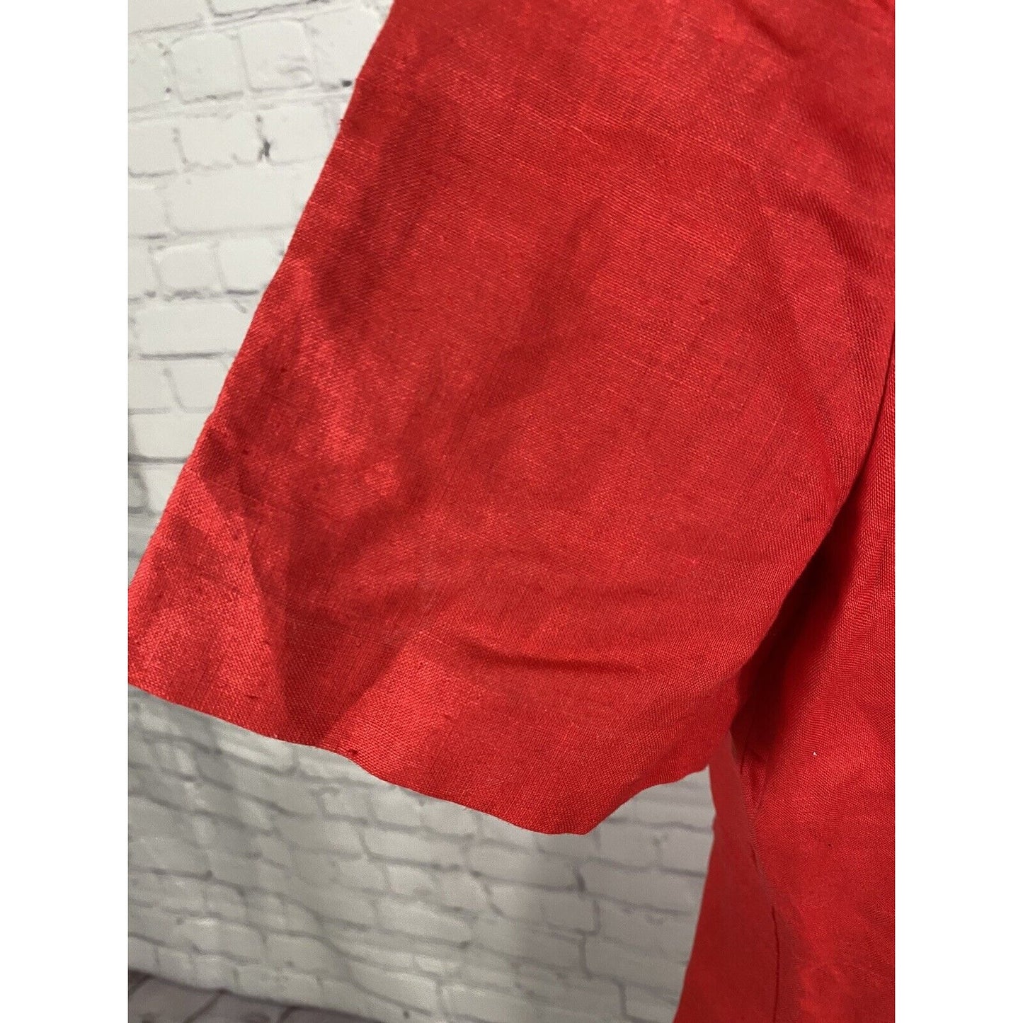 VTG Nicole Summers Linen/ Cotton Red Button Front Cottage Core Shirt Dress 6