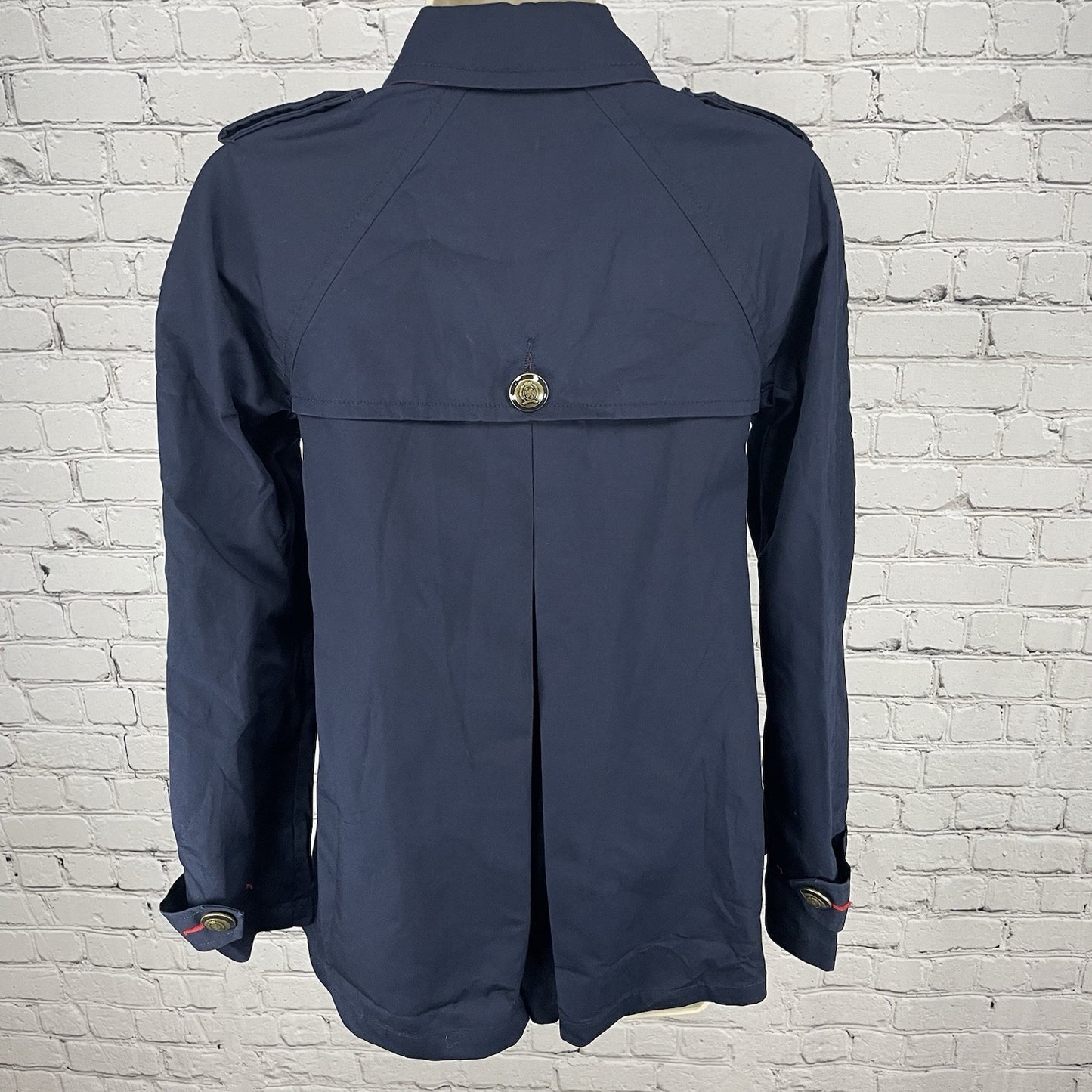 Tommy Hilfiger Navy Cotton Double Breasted Gold Button Jacket Pea Coat Size XS