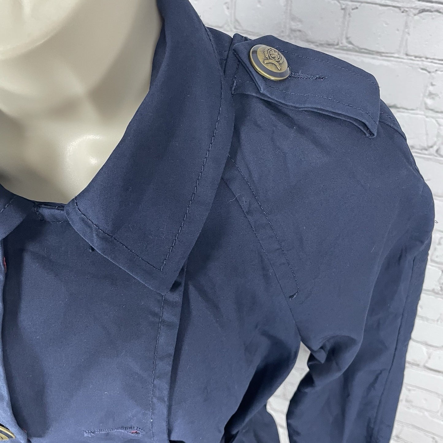 Tommy Hilfiger Navy Cotton Double Breasted Gold Button Jacket Pea Coat Size XS