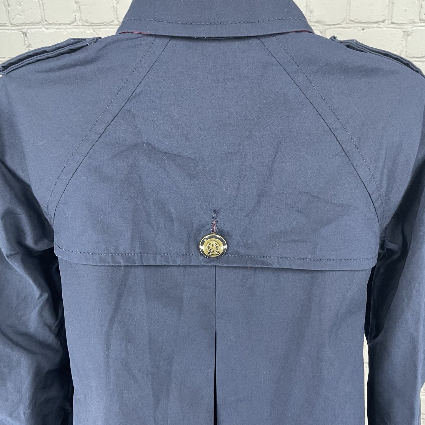 Tommy Hilfiger Navy Cotton Double Breasted Gold Button Jacket Pea Coat Size XS