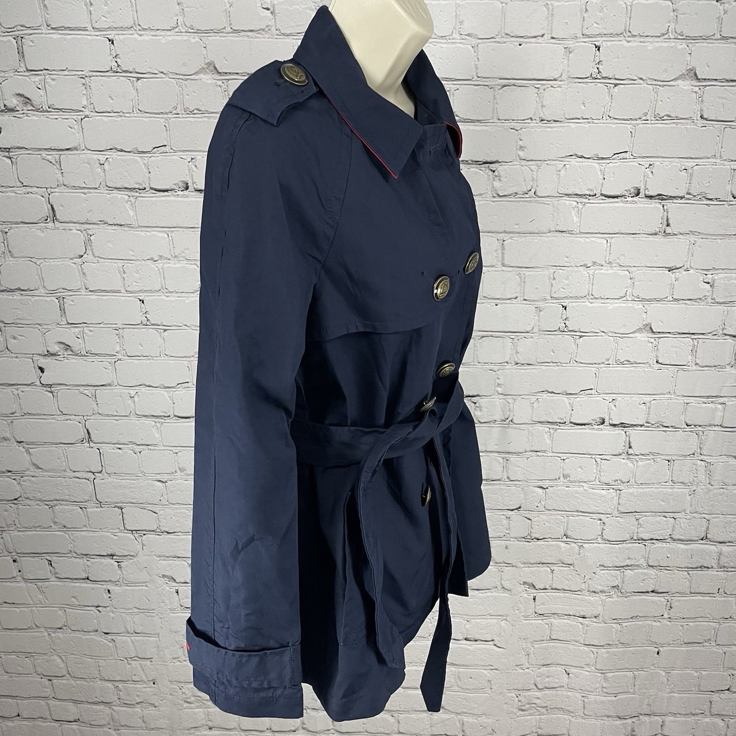 Tommy Hilfiger Navy Cotton Double Breasted Gold Button Jacket Pea Coat Size XS