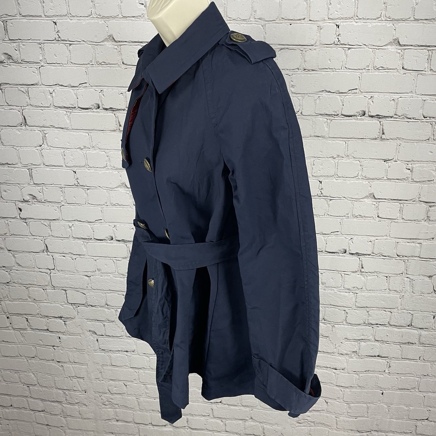 Tommy Hilfiger Navy Cotton Double Breasted Gold Button Jacket Pea Coat Size XS