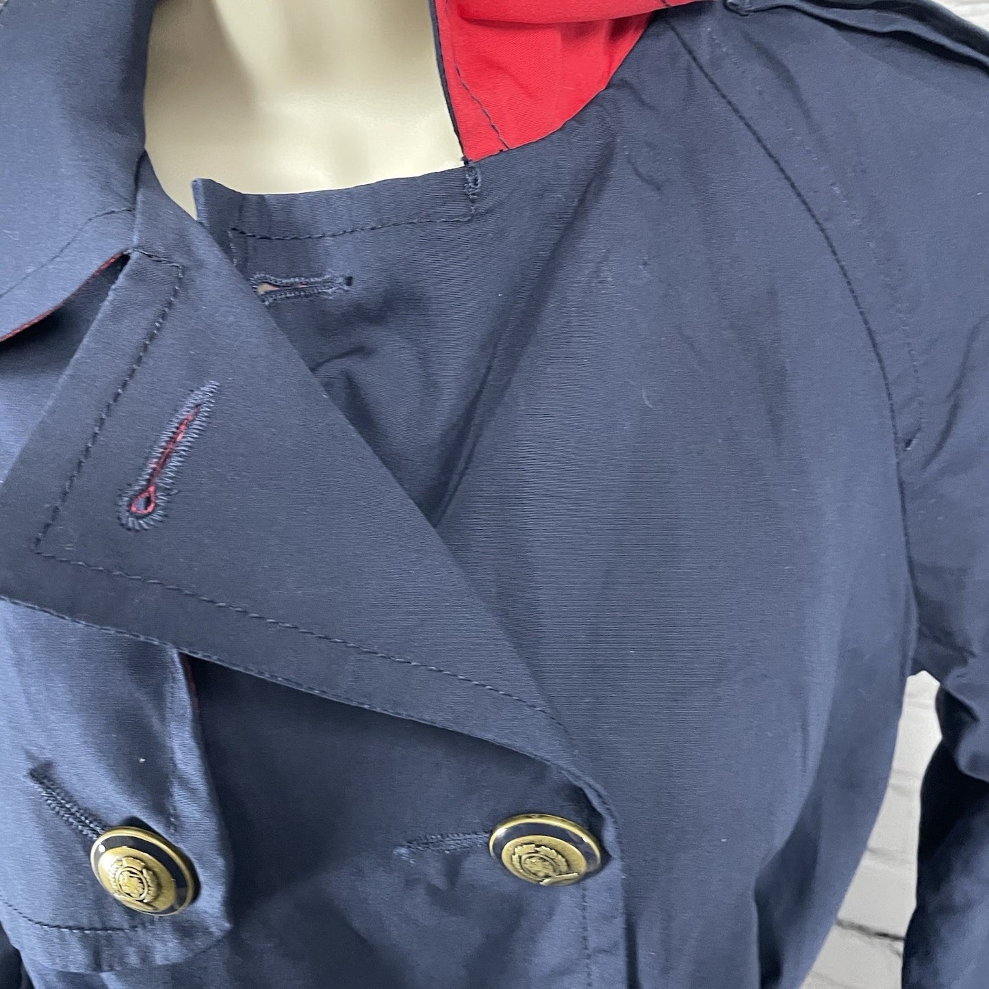 Tommy Hilfiger Navy Cotton Double Breasted Gold Button Jacket Pea Coat Size XS