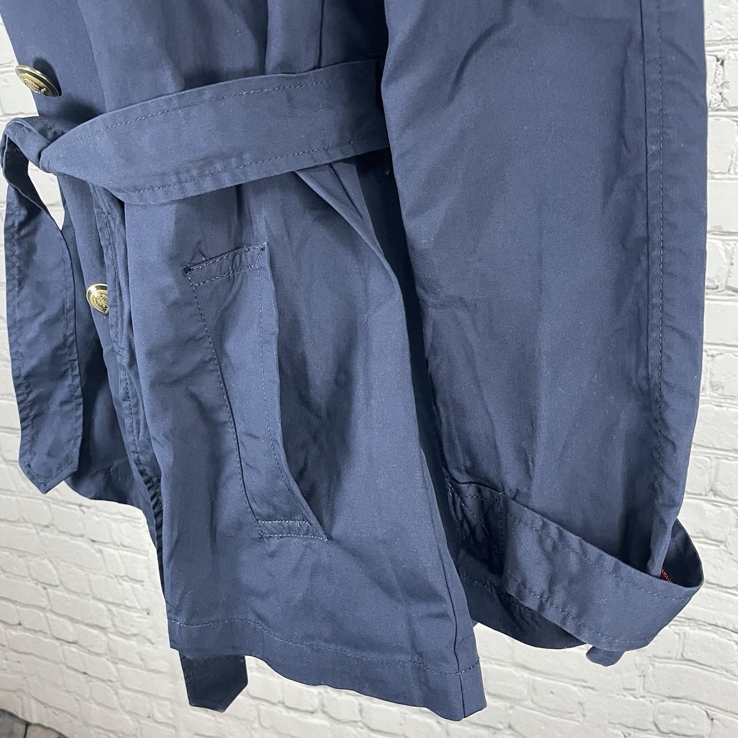 Tommy Hilfiger Navy Cotton Double Breasted Gold Button Jacket Pea Coat Size XS