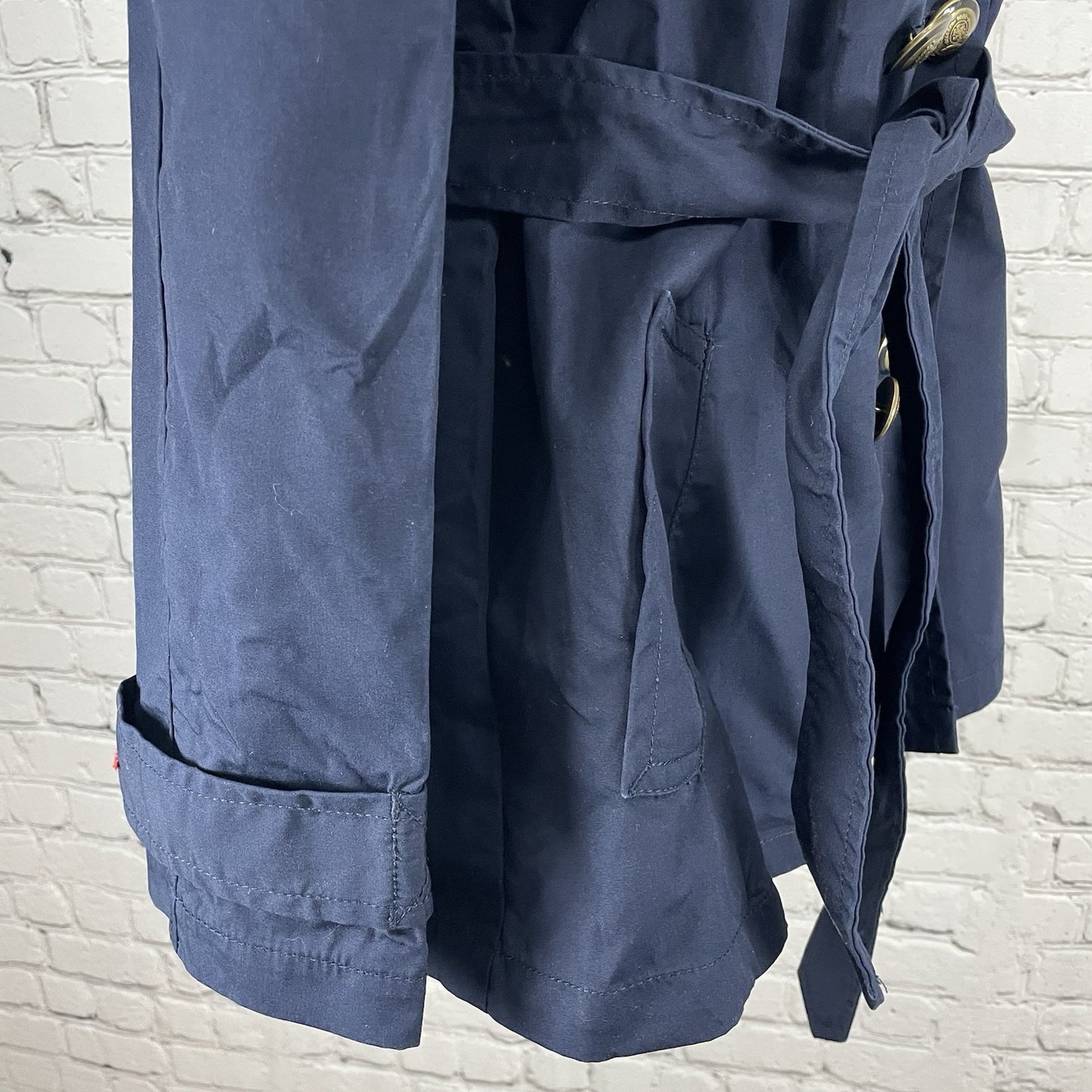 Tommy Hilfiger Navy Cotton Double Breasted Gold Button Jacket Pea Coat Size XS