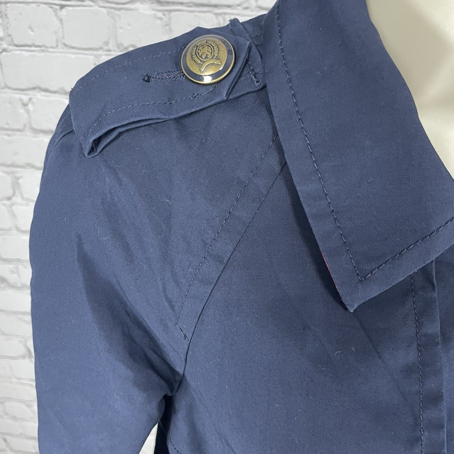 Tommy Hilfiger Navy Cotton Double Breasted Gold Button Jacket Pea Coat Size XS