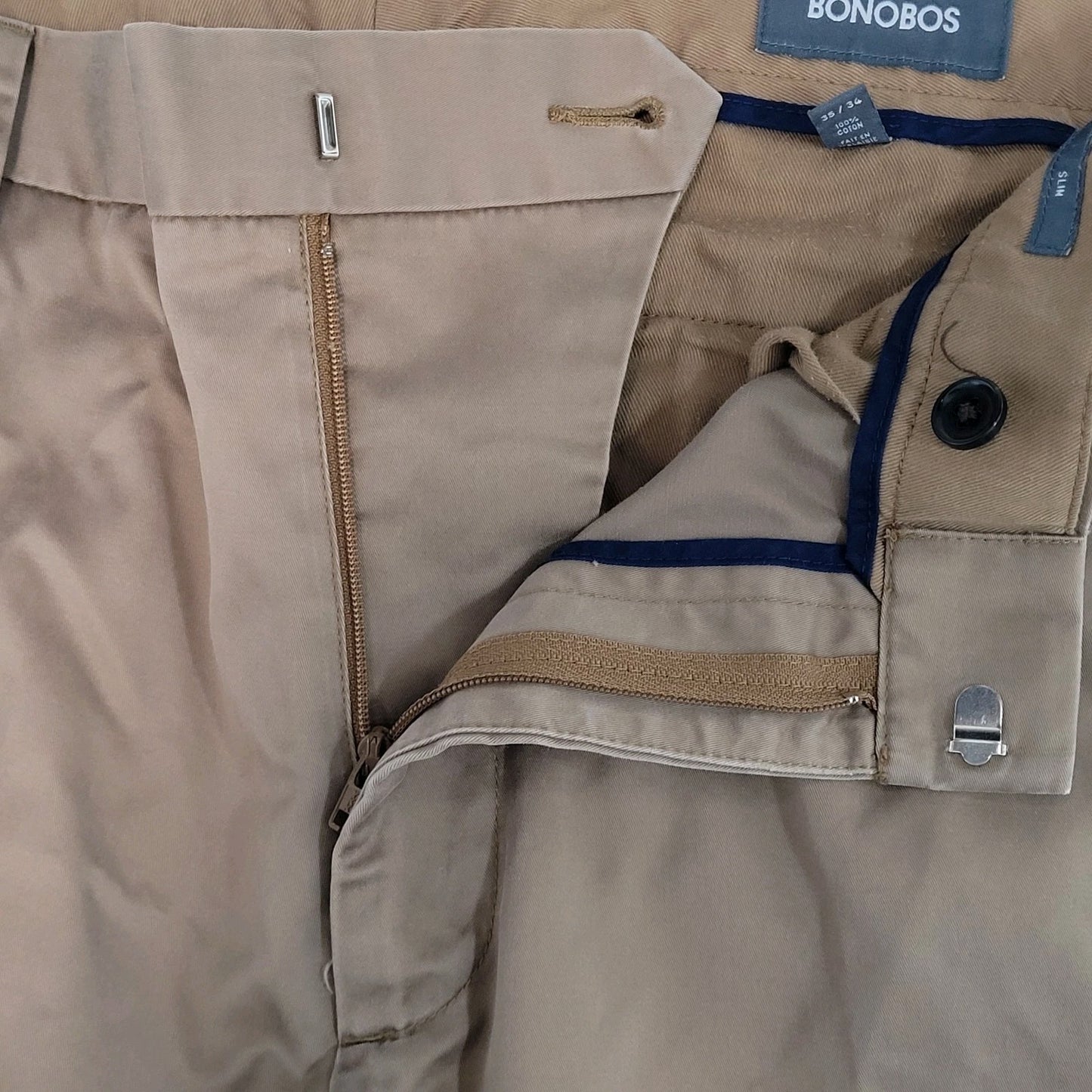 Bonobos Brown Thursday 100% Cotton Slim Straight Leg Chino Pants Size 35 (35x34)
