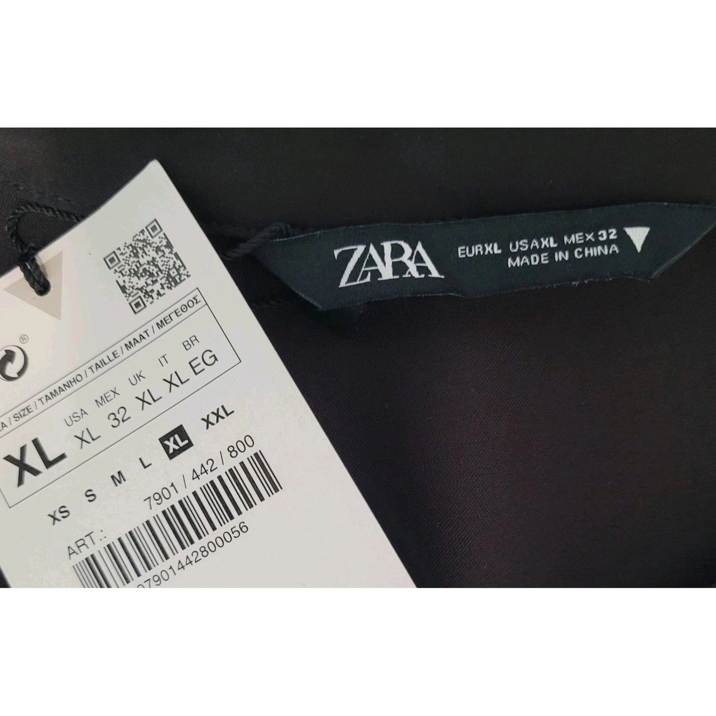 NWT Zara Black Silky Satin Button Up Long Sleeve Collared Dress Shirt Size XL
