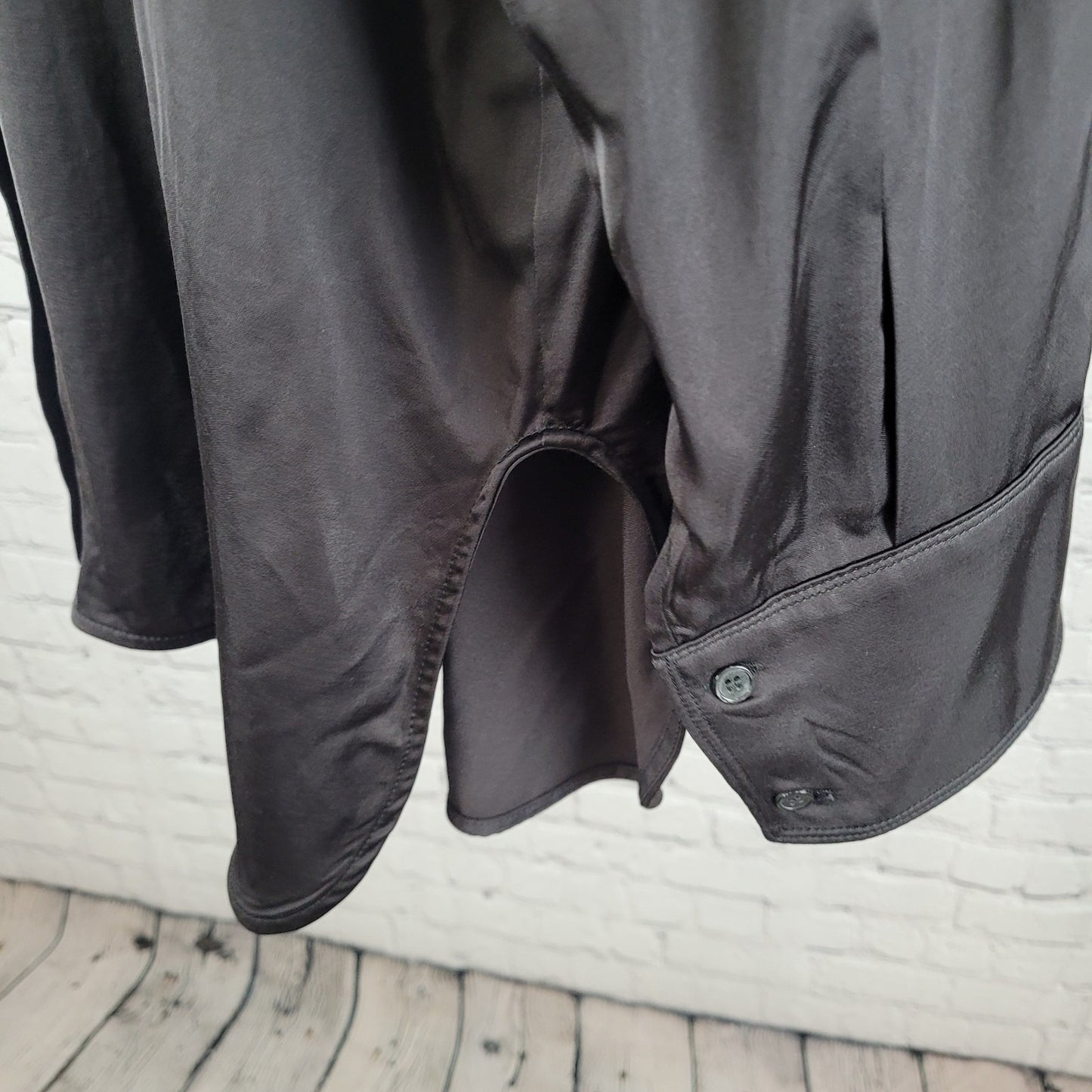 NWT Zara Black Silky Satin Button Up Long Sleeve Collared Dress Shirt Size XL