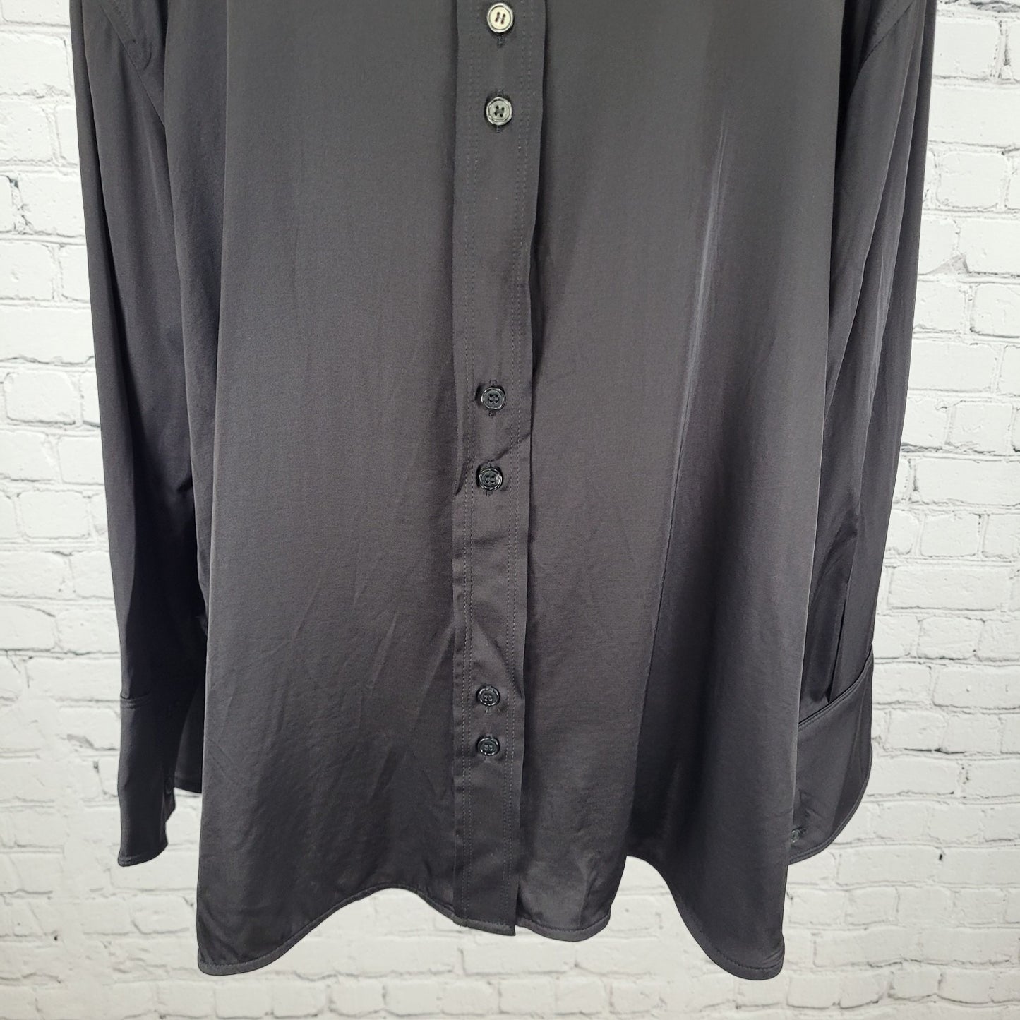 NWT Zara Black Silky Satin Button Up Long Sleeve Collared Dress Shirt Size XL