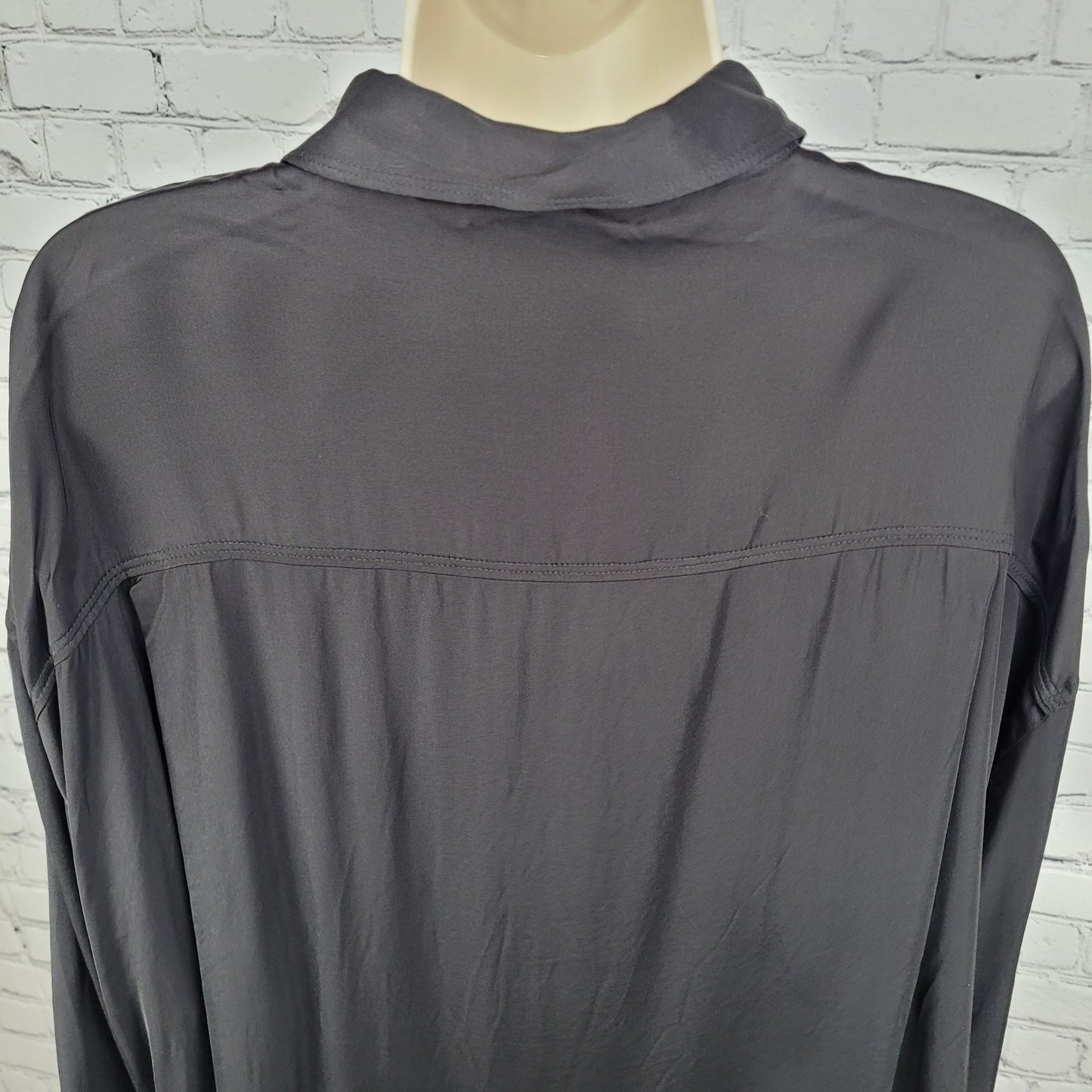 NWT Zara Black Silky Satin Button Up Long Sleeve Collared Dress Shirt Size XL