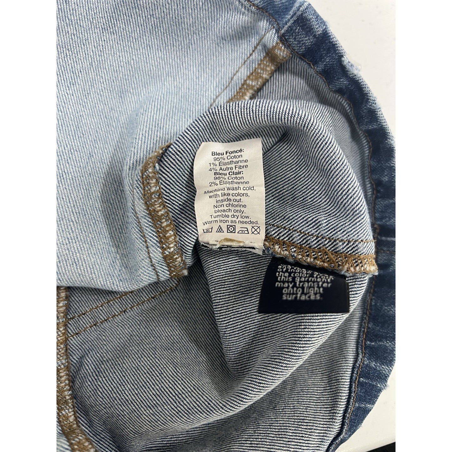 Madewell Blue Jean Two Toned Short Distressed Hem Denim Mini Skirt 27 (27”x 15”)