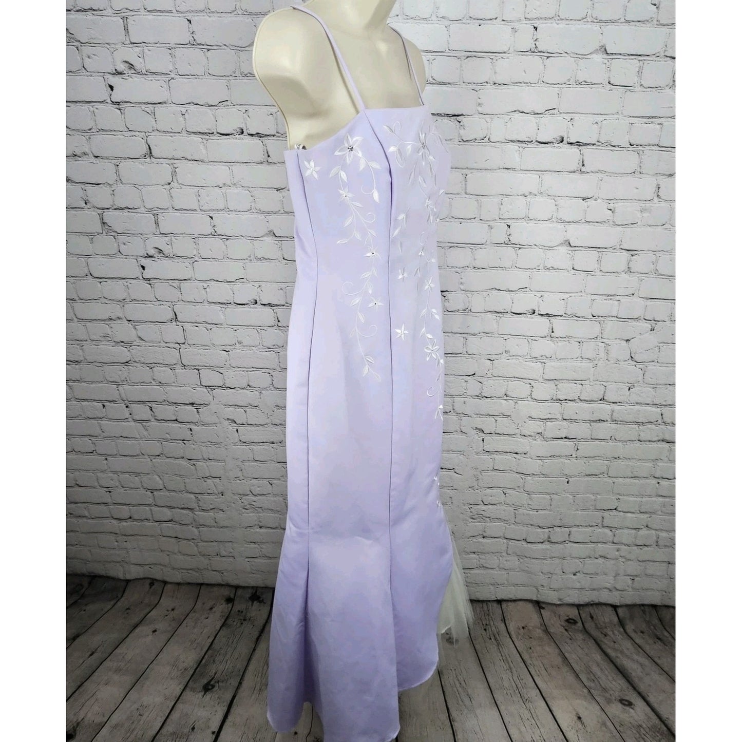 VTG Roberta Purple Embroidered Floral Strappy Mermaid Gown Maxi Dress USA 11/12