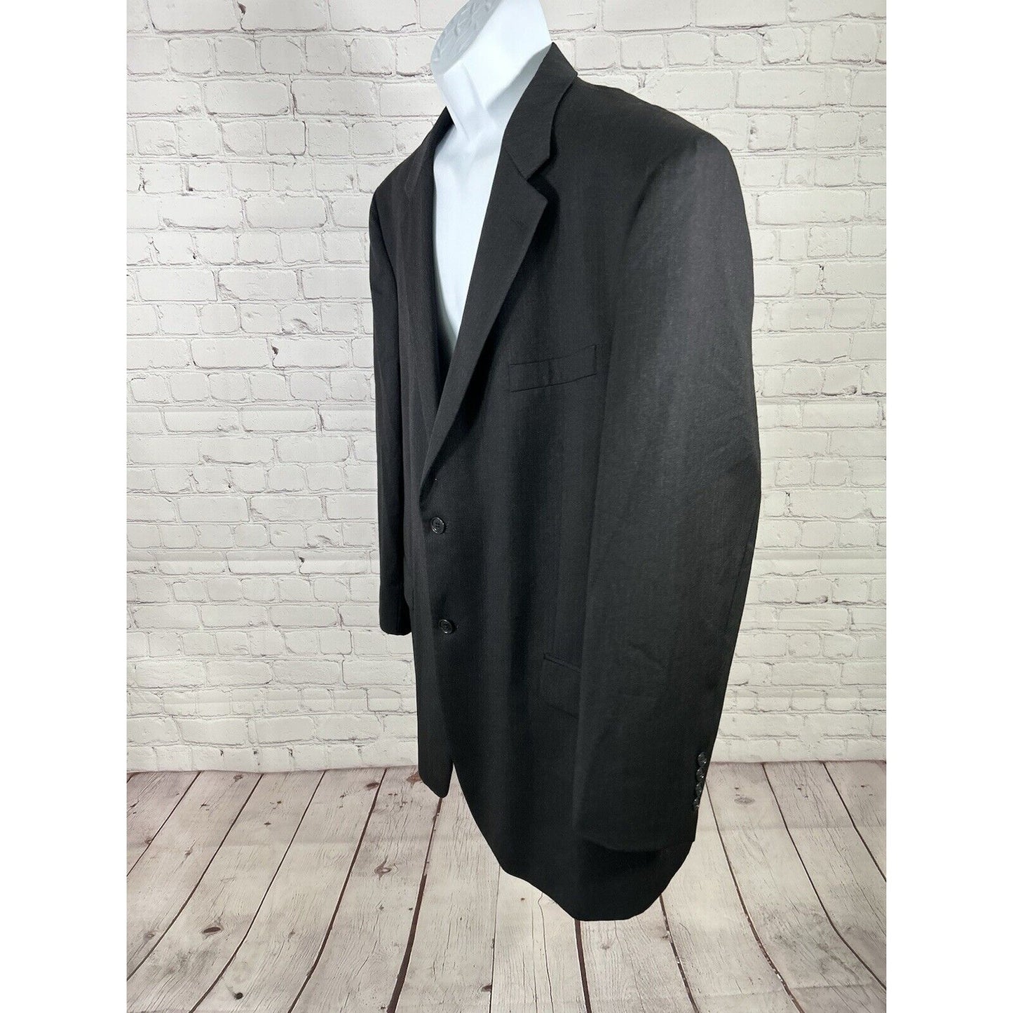 Albert Nippon Black Brown Stripe Two Button 100% Wool Blazer Jacket Men’s 50L