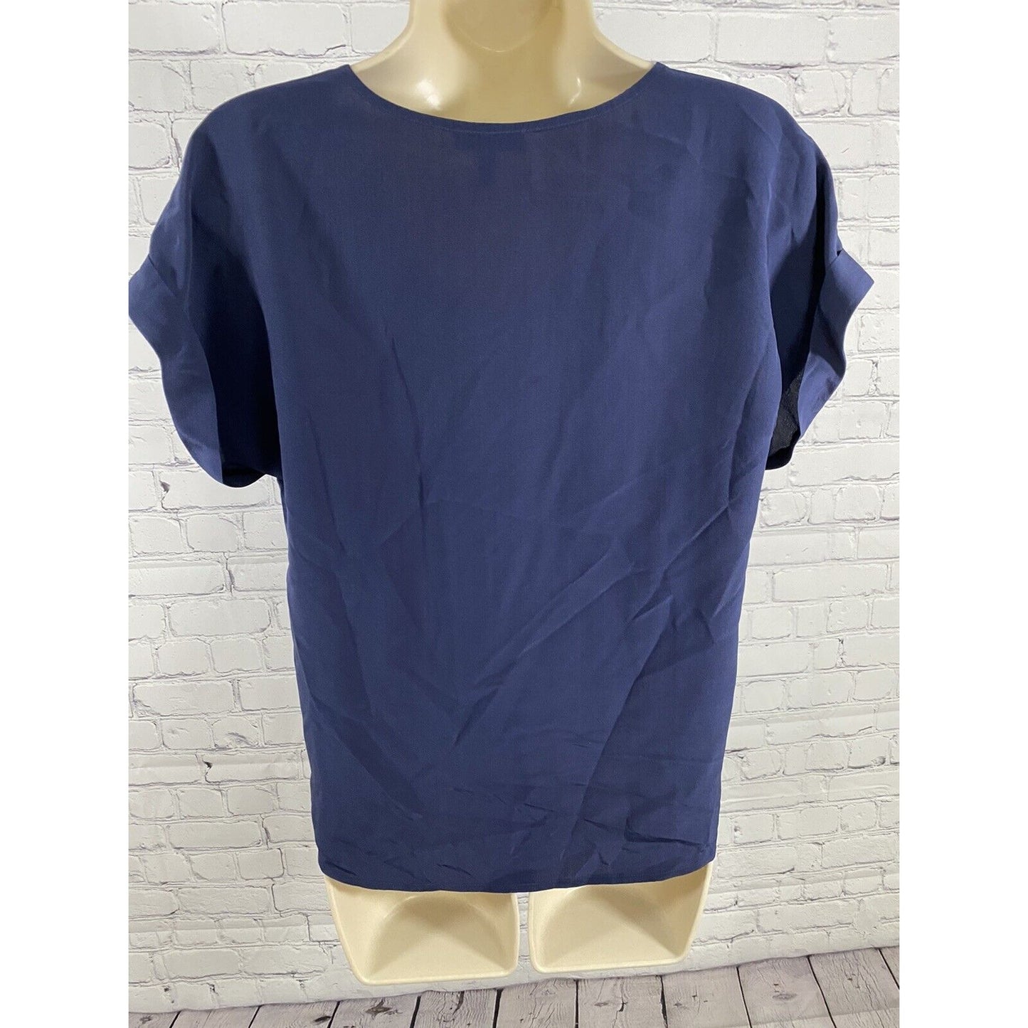 Joie Navy Blue Short Sleeve 100% Silk Fly Front Button Up Henley Blouse XS
