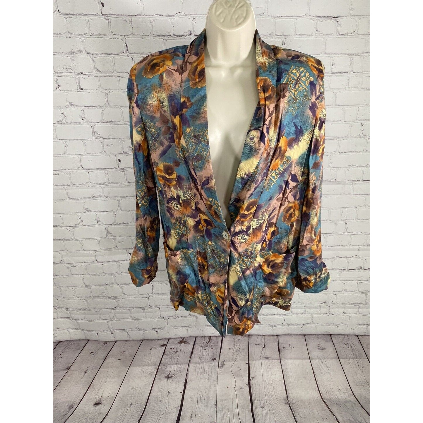 VTG Impressions Of California Multicolor Floral Long Sleeve Single Button Top S