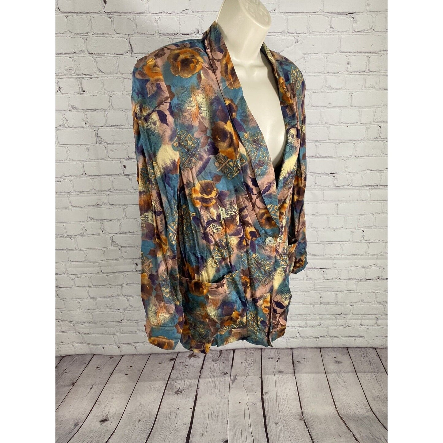 VTG Impressions Of California Multicolor Floral Long Sleeve Single Button Top S