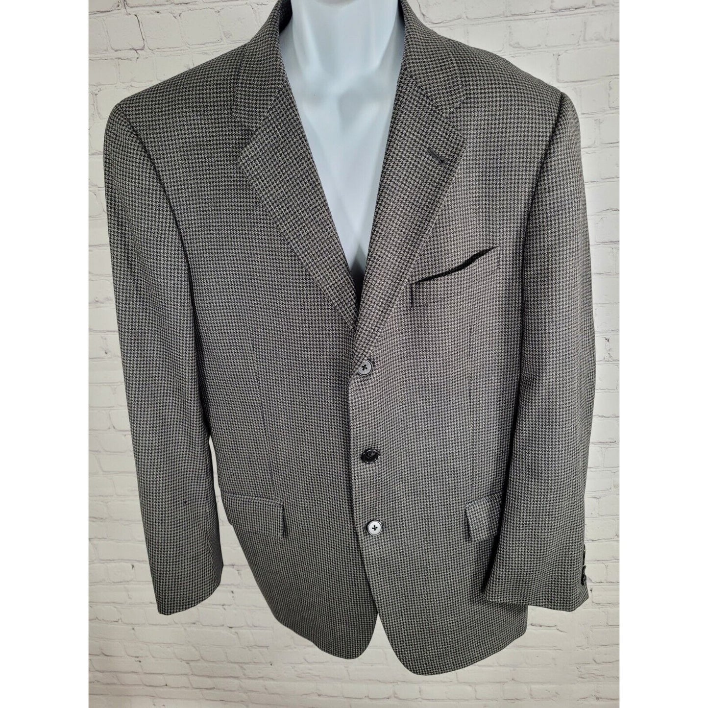 Nordstrom Joseph Abbound Gray Blue 100% Wool Houndstooth Blazer Jacket 42 R