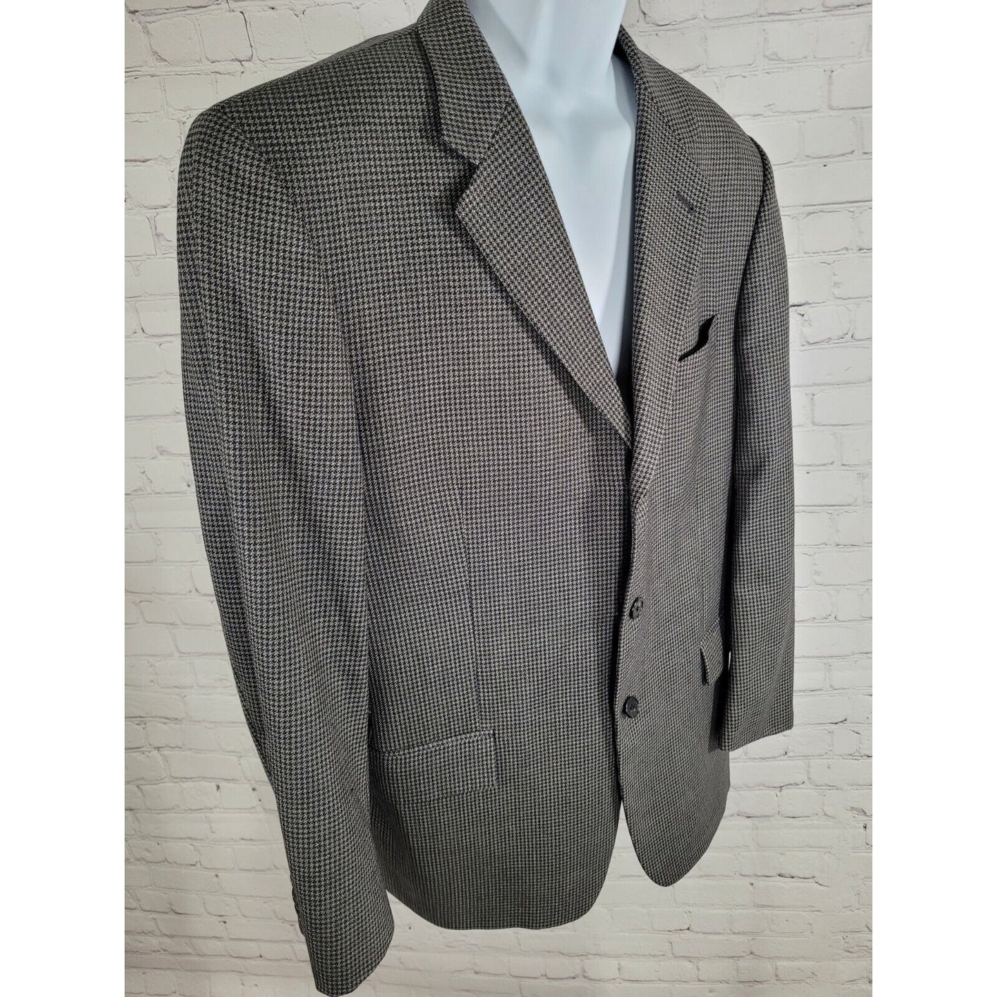 Nordstrom Joseph Abbound Gray Blue 100% Wool Houndstooth Blazer Jacket 42 R