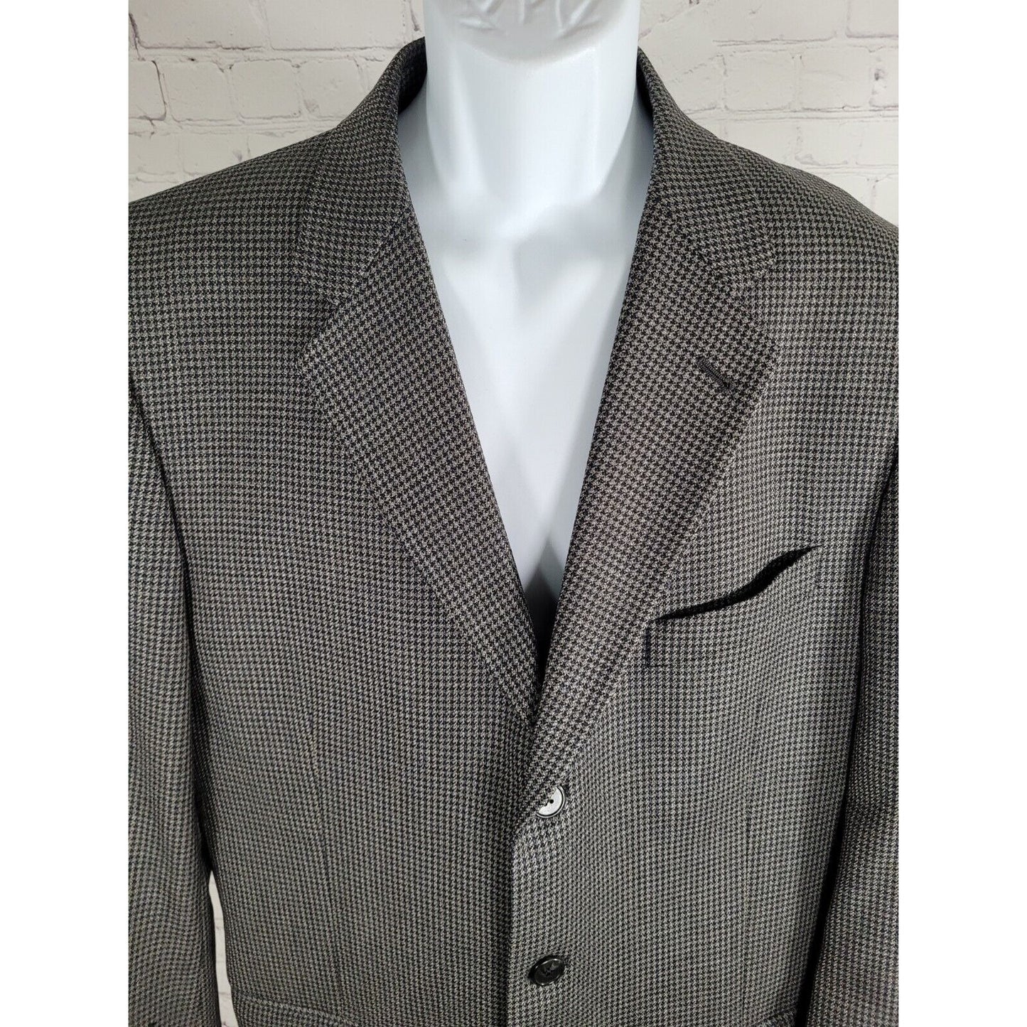 Nordstrom Joseph Abbound Gray Blue 100% Wool Houndstooth Blazer Jacket 42 R