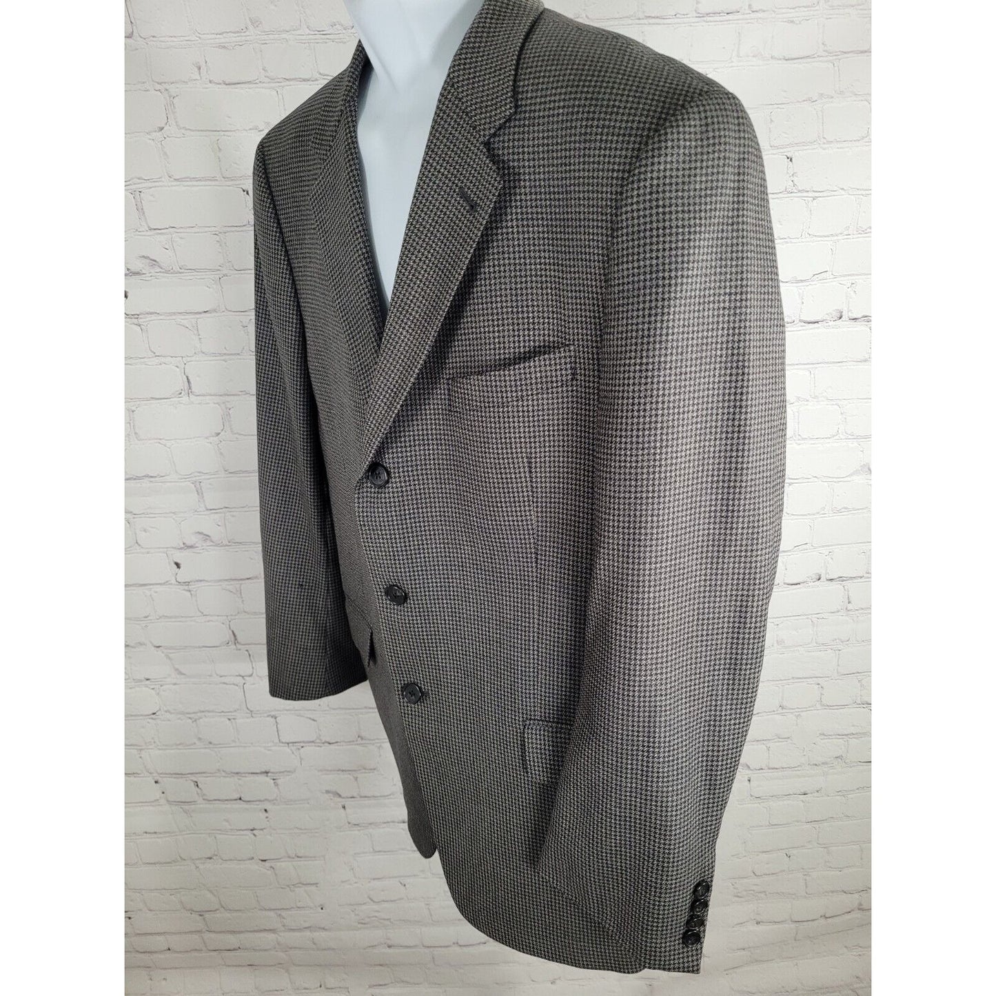 Nordstrom Joseph Abbound Gray Blue 100% Wool Houndstooth Blazer Jacket 42 R