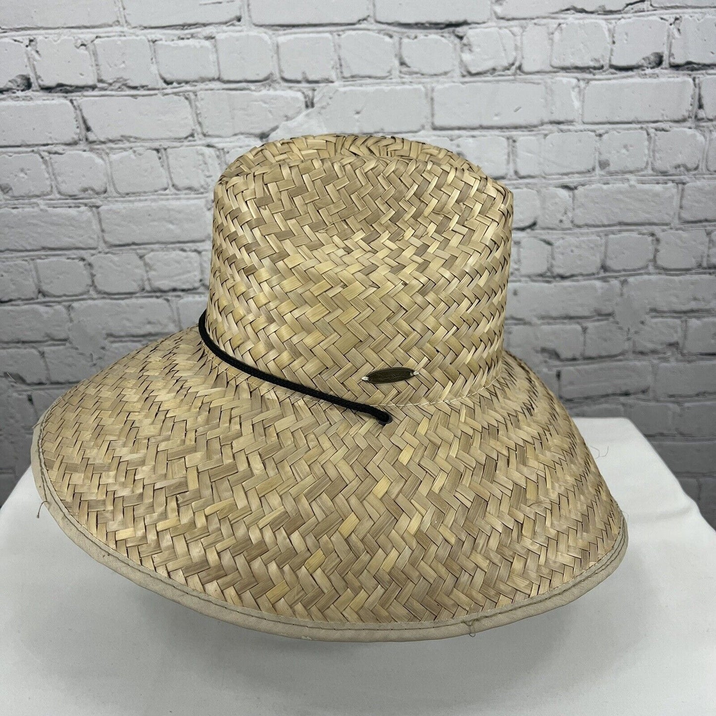Original Panama Jack Tan Wide Brim 100% Straw Drawstring Sun Hat One Size O/S