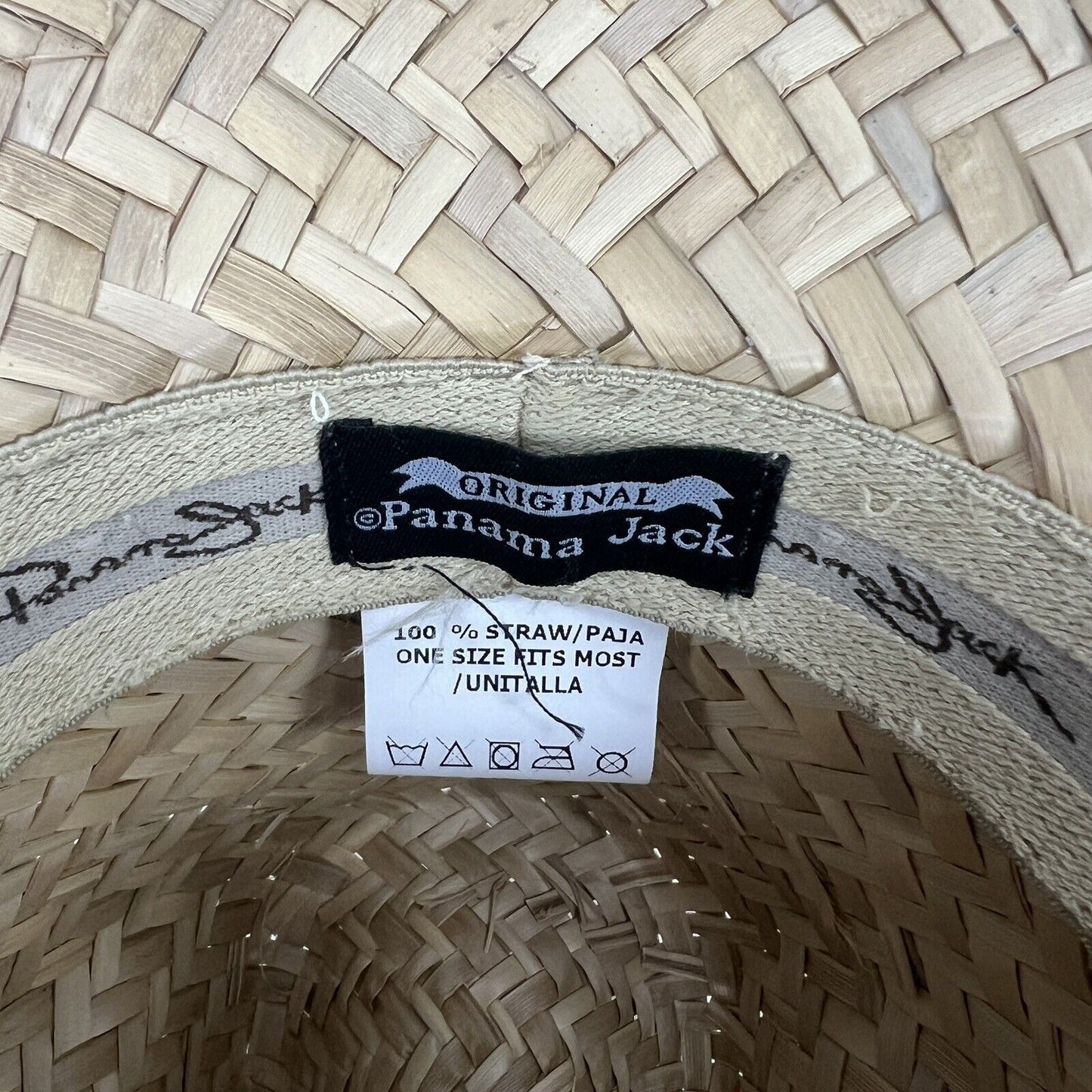 Original Panama Jack Tan Wide Brim 100% Straw Drawstring Sun Hat One Size O/S