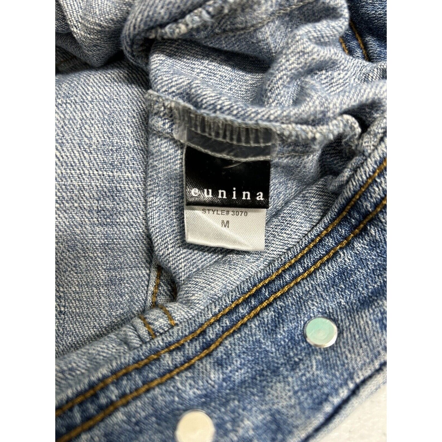 Eunina Outerwear Medium Wash Denim Distressed Button Up Jean Jacket Women’s M