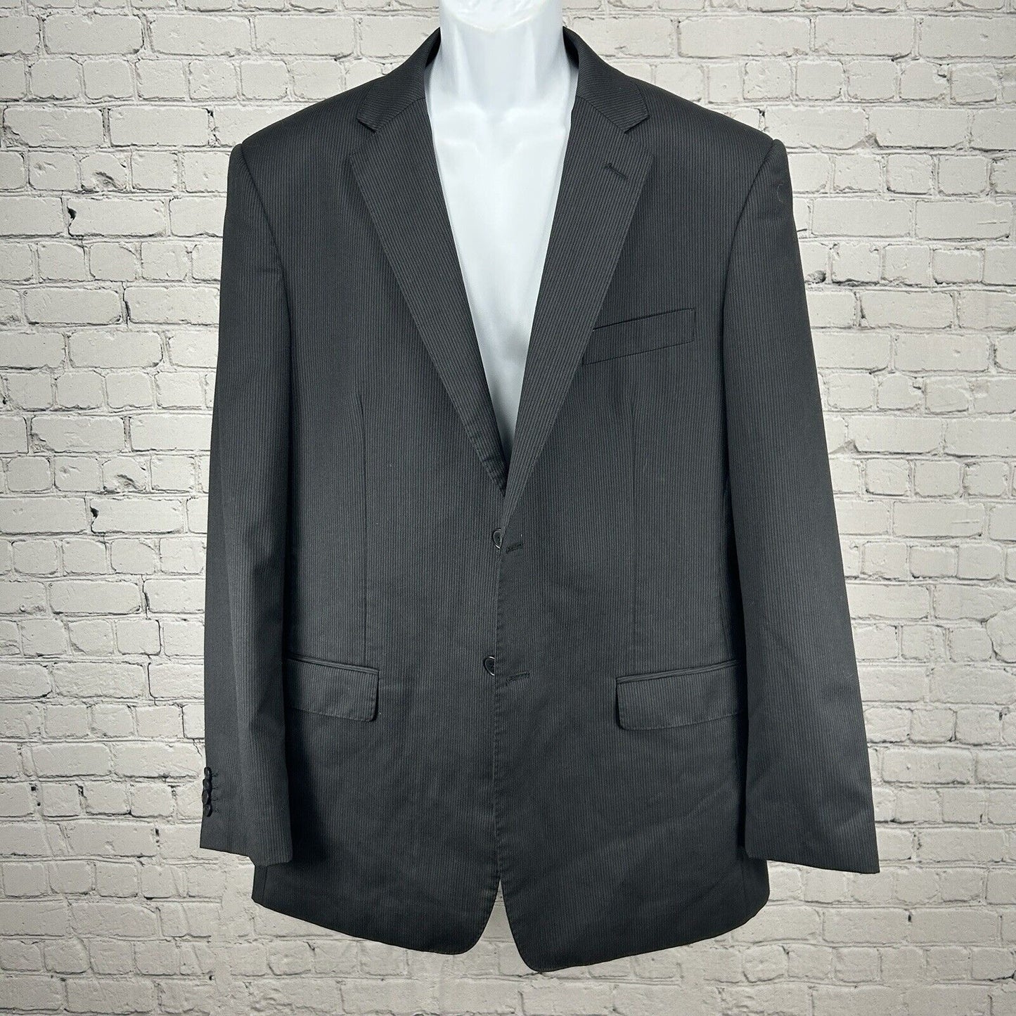 Giorgio Sanetti Gray Wool Pinstripe 2 Button Double Vent Suit Jacket Size 44R