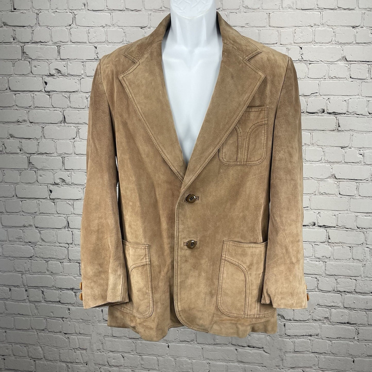 VTG William Barry Brown Raw Pork Velour Leather Jacket Collar USA Made Size 40