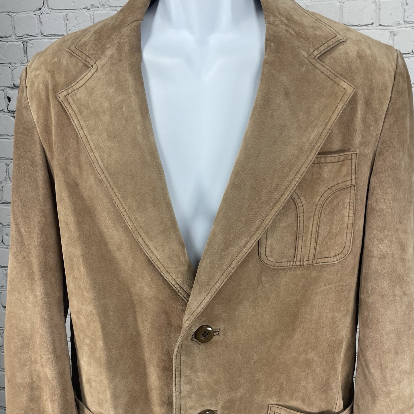 VTG William Barry Brown Raw Pork Velour Leather Jacket Collar USA Made Size 40