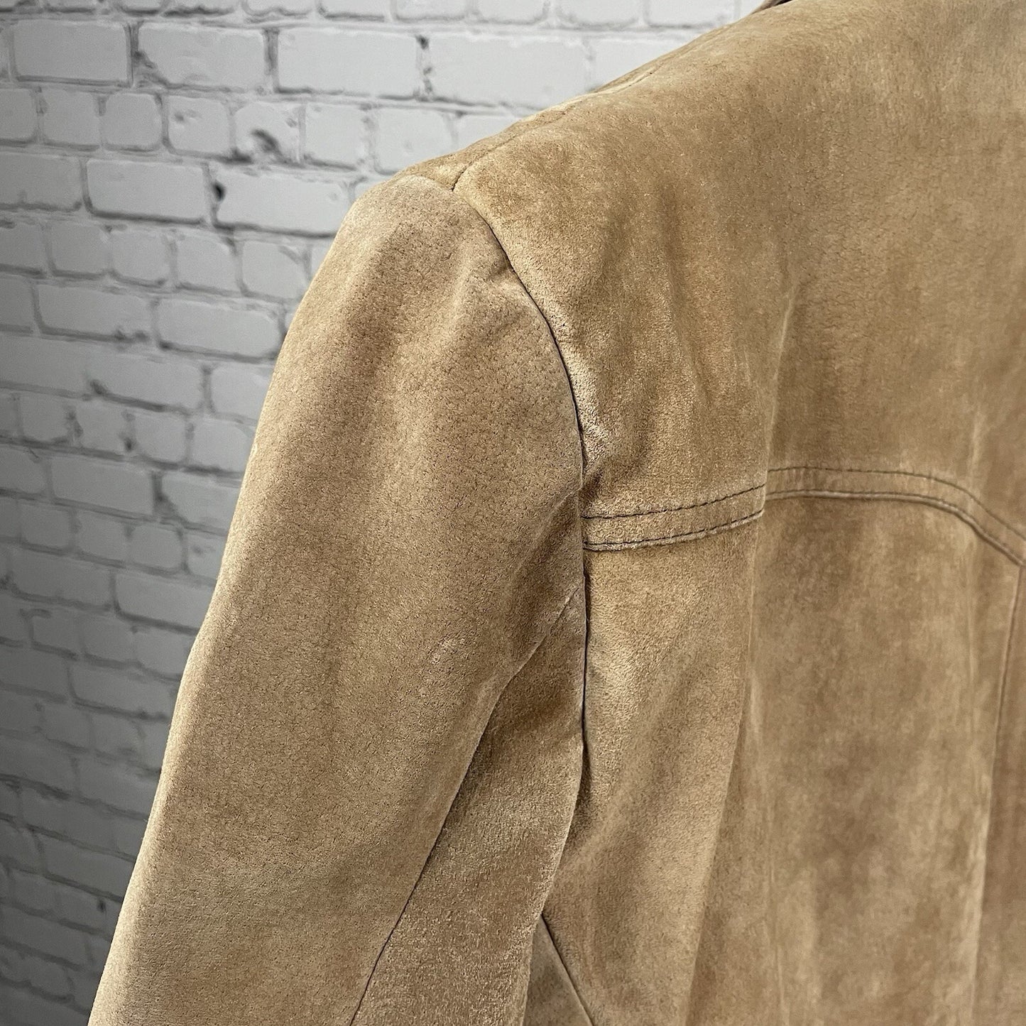 VTG William Barry Brown Raw Pork Velour Leather Jacket Collar USA Made Size 40
