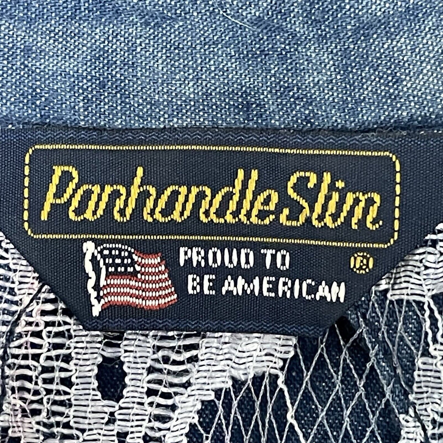 VTG Panhandle Slim Denim Lace Cut Out Button Up USA Long Sleeve Shirt Size XL