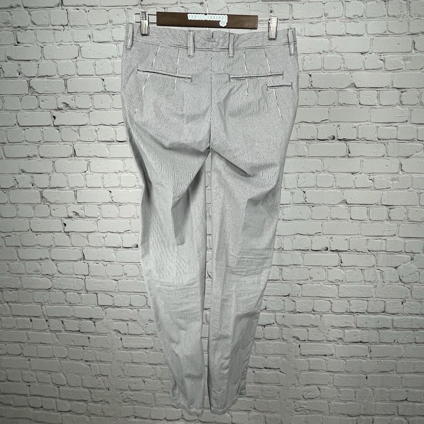 White Siviglia White Striped Cotton Silk Low Rise Skinny Pants Italy 25 (30x31)
