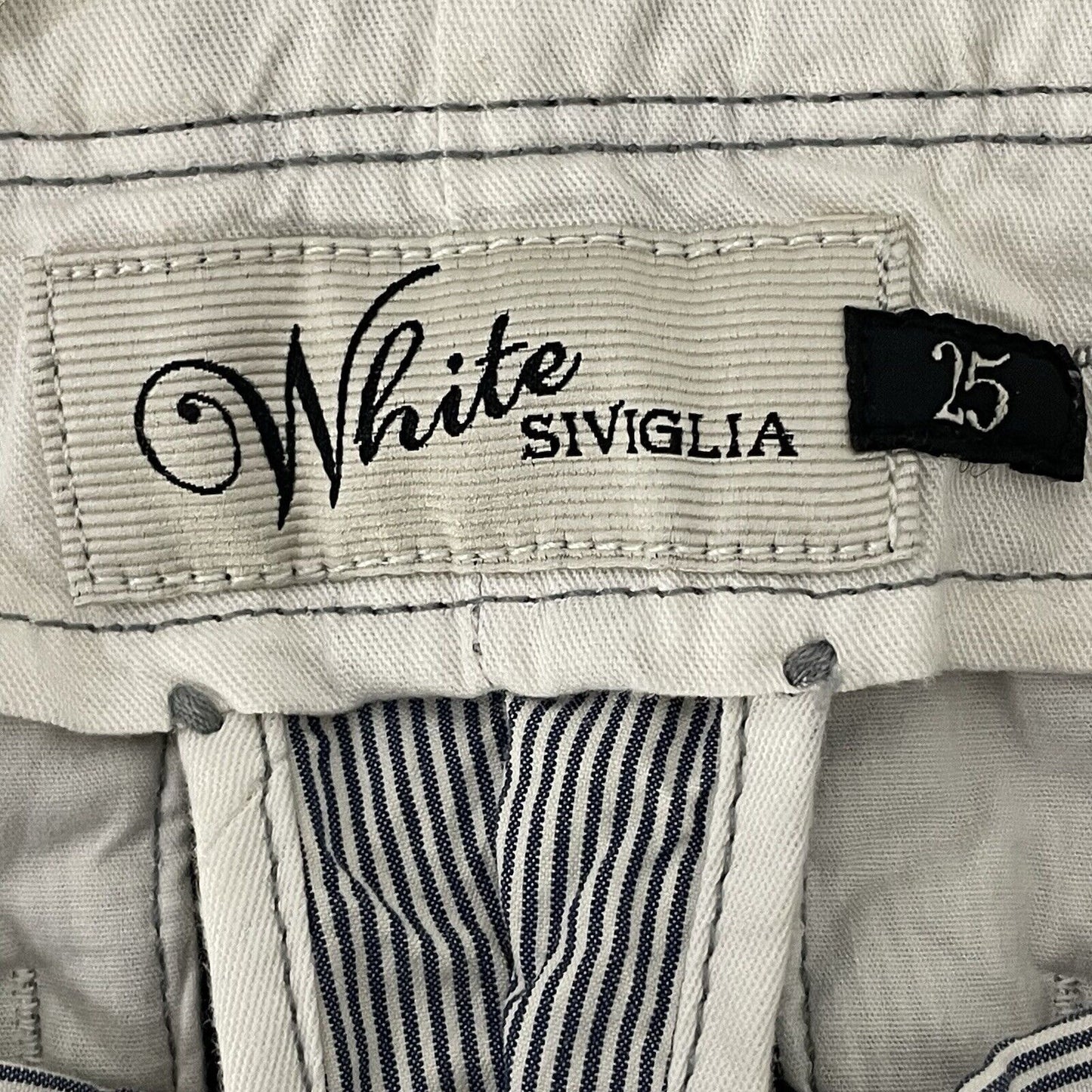 White Siviglia White Striped Cotton Silk Low Rise Skinny Pants Italy 25 (30x31)