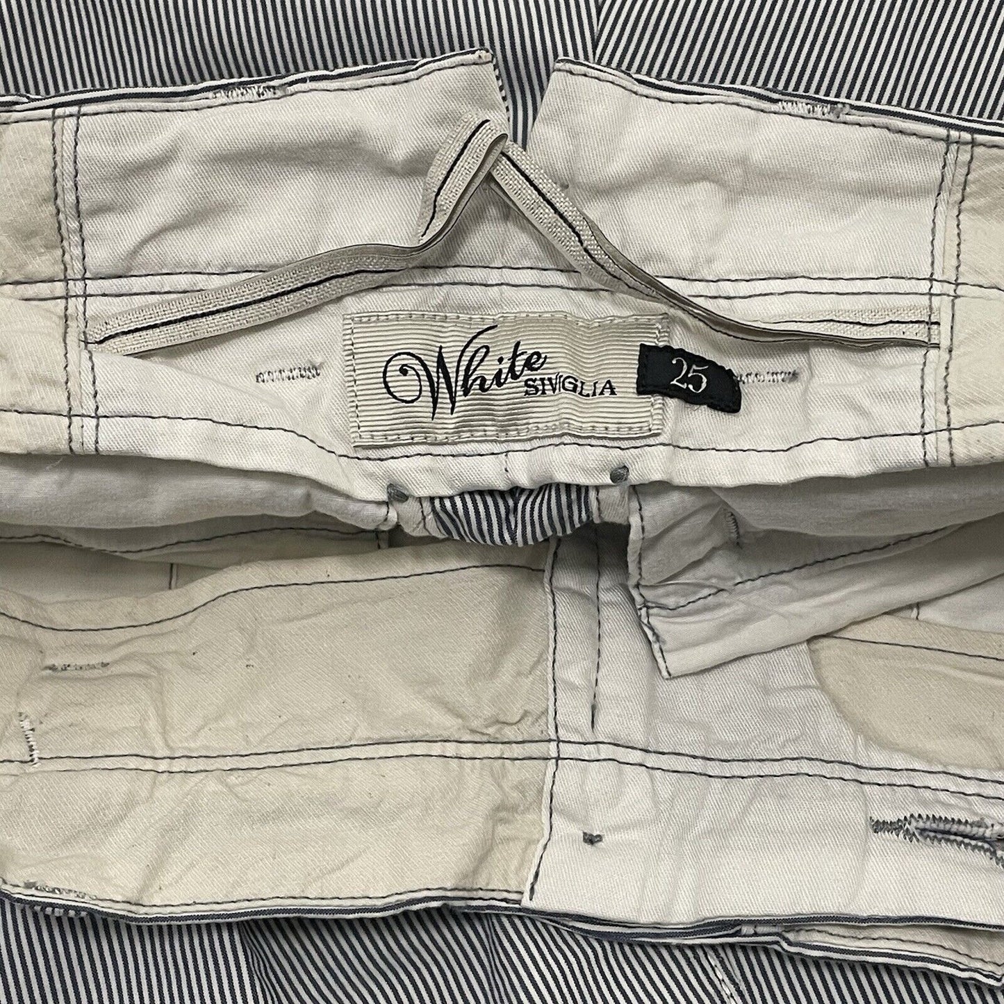 White Siviglia White Striped Cotton Silk Low Rise Skinny Pants Italy 25 (30x31)
