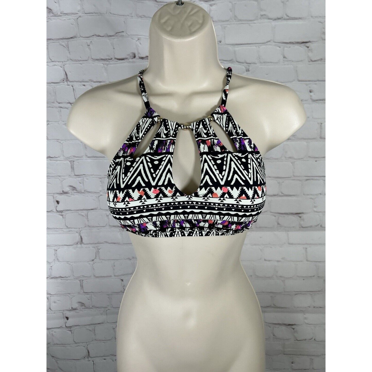 Lascana High Neck Geometric Cut Out Beaded Cross Back Bikini Top Women’s 4