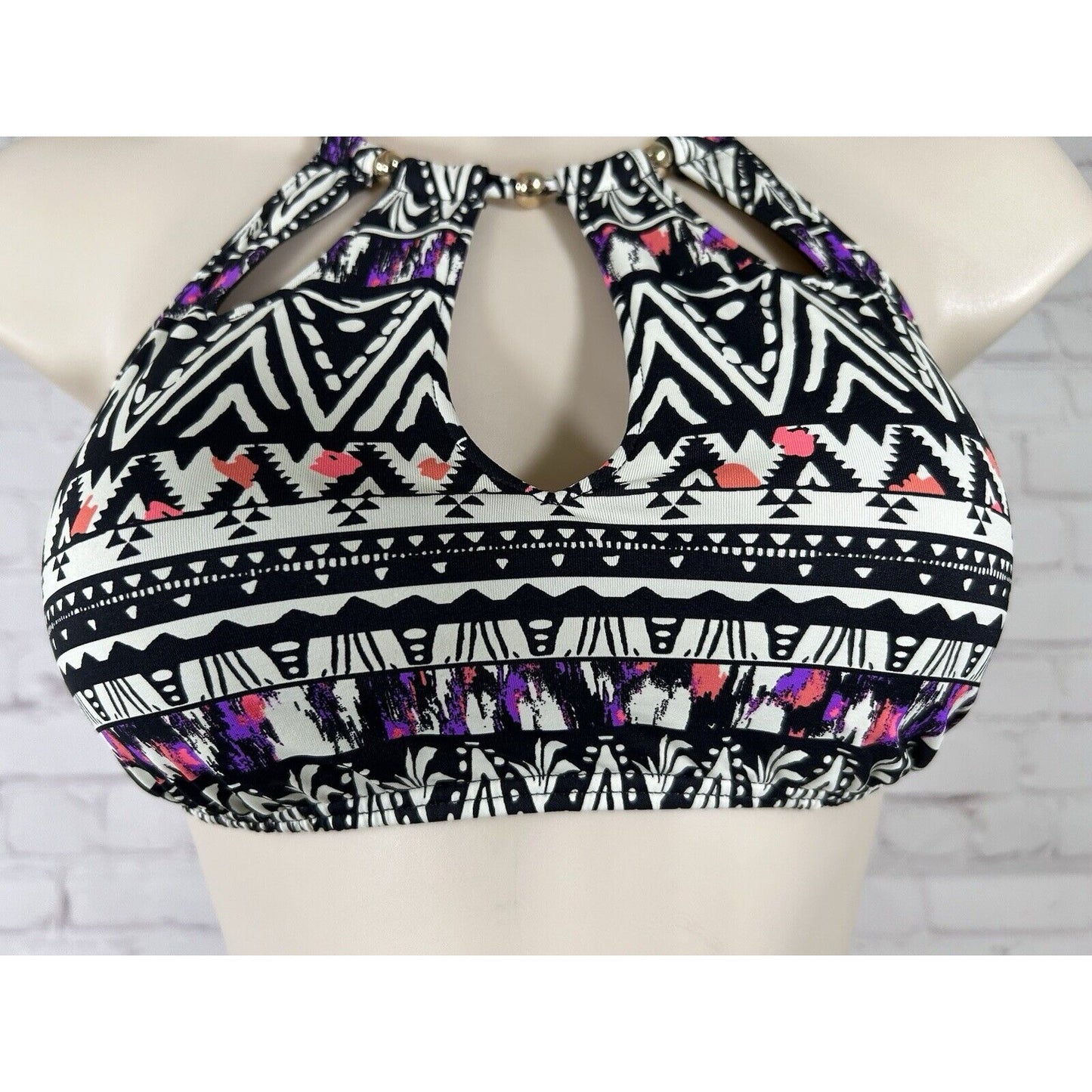 Lascana High Neck Geometric Cut Out Beaded Cross Back Bikini Top Women’s 4