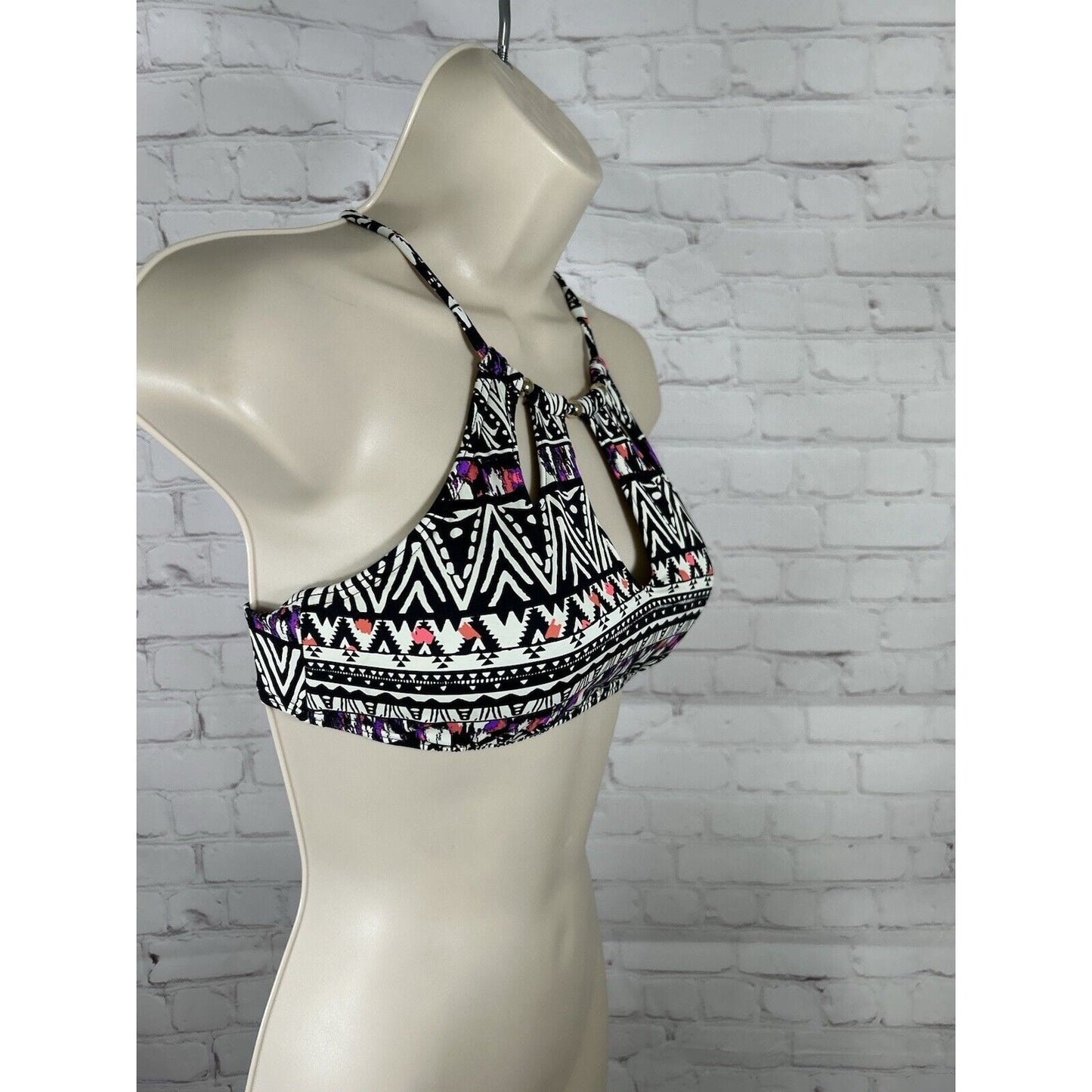 Lascana High Neck Geometric Cut Out Beaded Cross Back Bikini Top Women’s 4