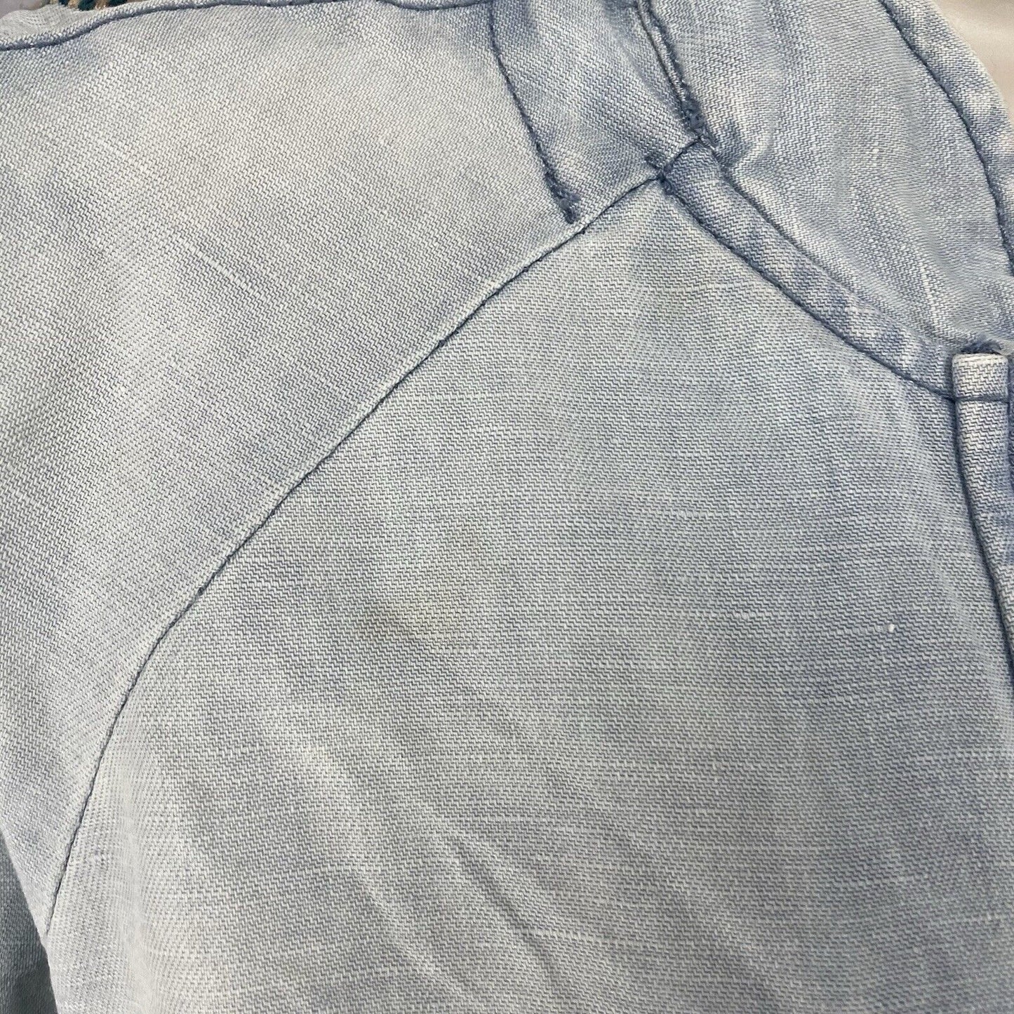 Free People Blue Linen Cotton Embroidered Stud Sleeve Light Jacket XS *stained